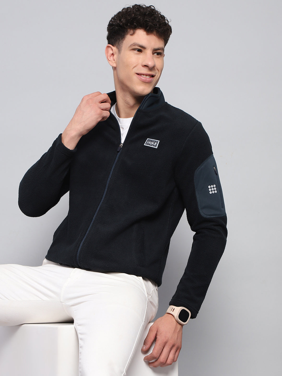 Rock.it Men Teal Blue Solid Round Neck Full Sleeve Sweatshirt