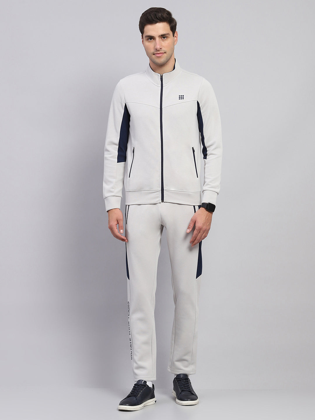 Rock.it Men Grey Solid Mock Neck Full Sleeve Winter Tracksuit