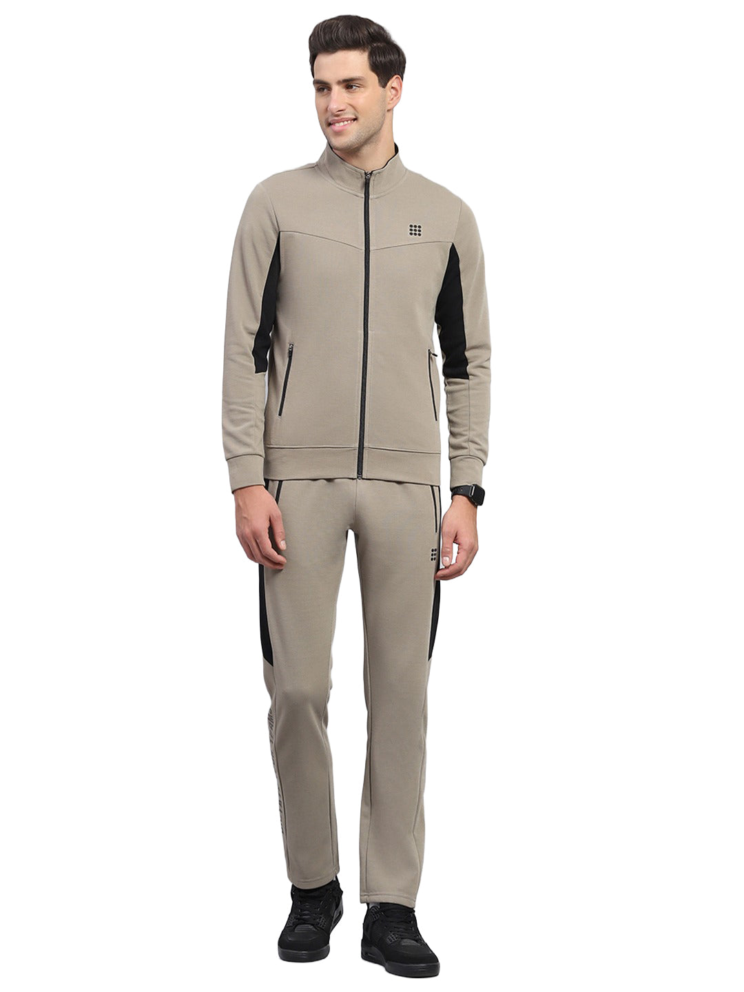 Rock.it Men Beige Printed Round Neck Full Sleeve Winter Tracksuit