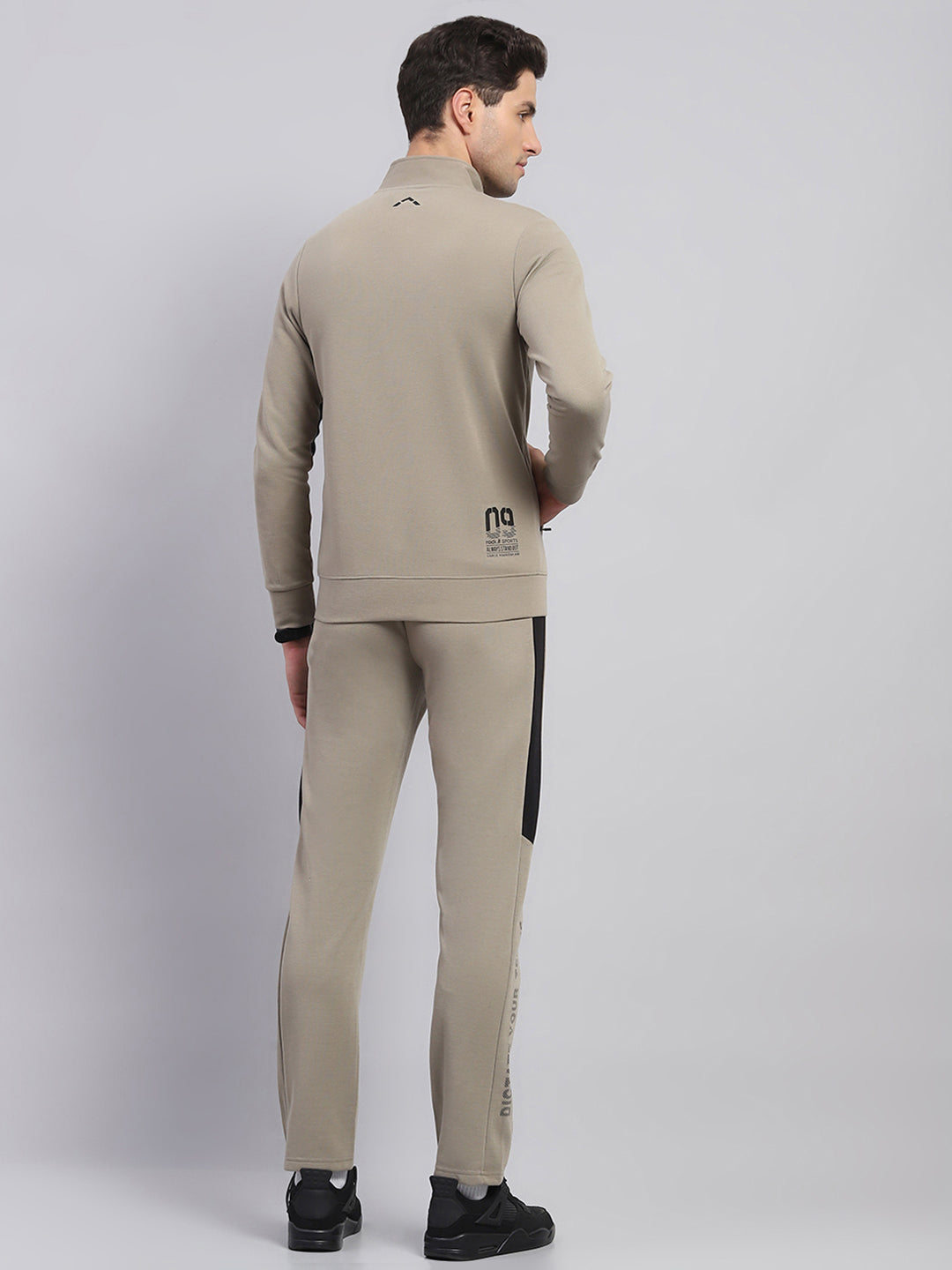 Rock.it Men Beige Printed Round Neck Full Sleeve Winter Tracksuit