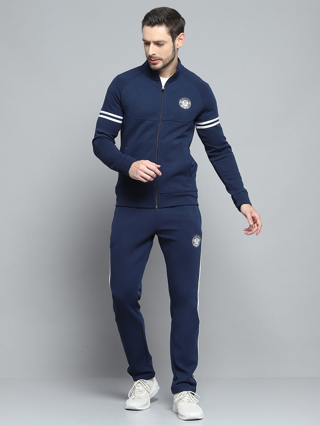 Rock.it Men Navy Blue Printed Mock Neck Full Sleeve Winter Tracksuit