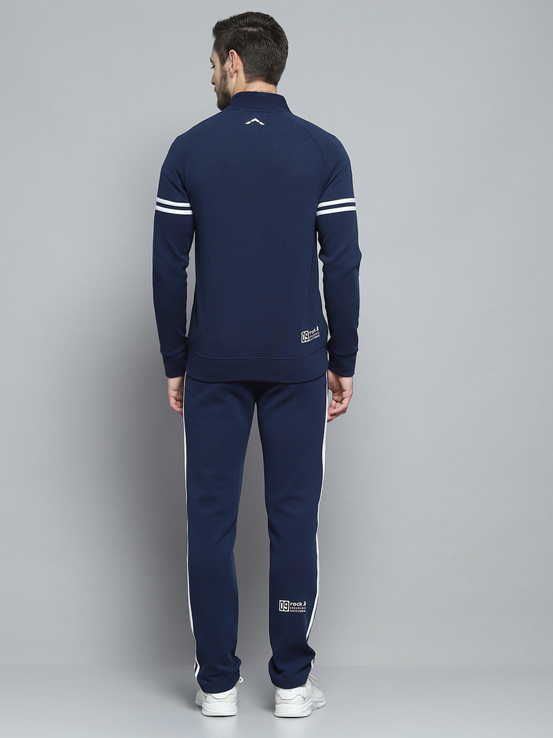 Rock.it Men Navy Blue Printed Mock Neck Full Sleeve Winter Tracksuit