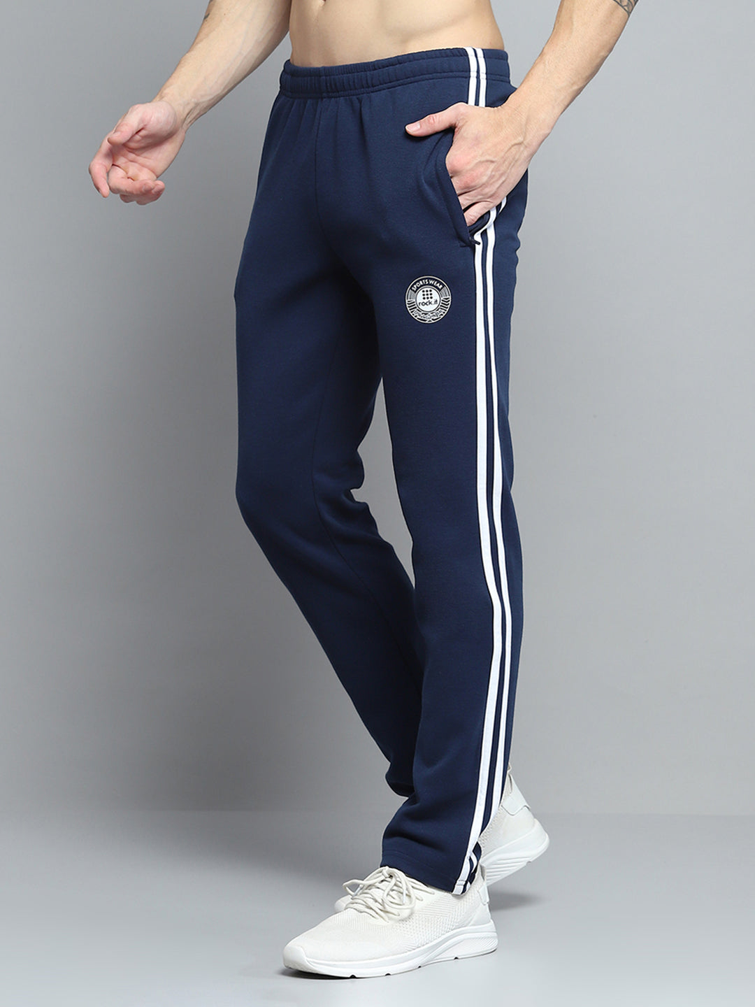 Rock.it Men Navy Blue Printed Mock Neck Full Sleeve Winter Tracksuit