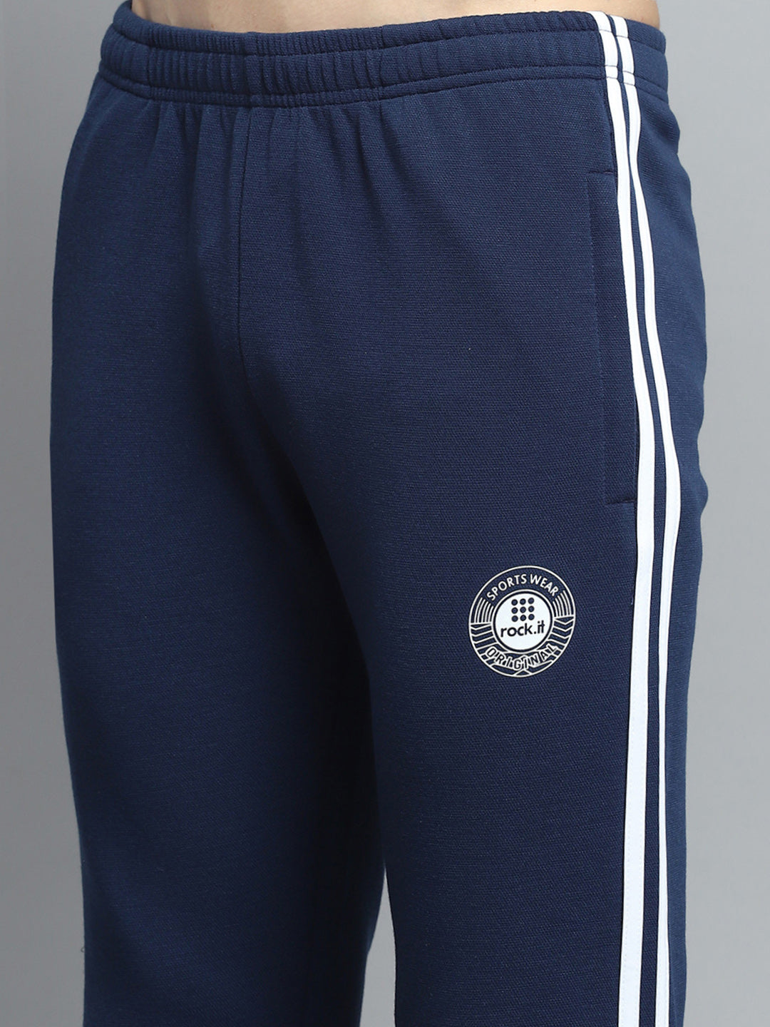 Rock.it Men Navy Blue Printed Mock Neck Full Sleeve Winter Tracksuit