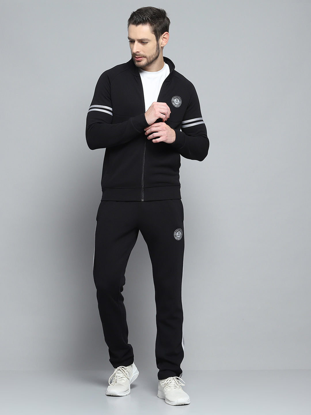 Rock.it Men Black Printed Mock Neck Full Sleeve Winter Tracksuit