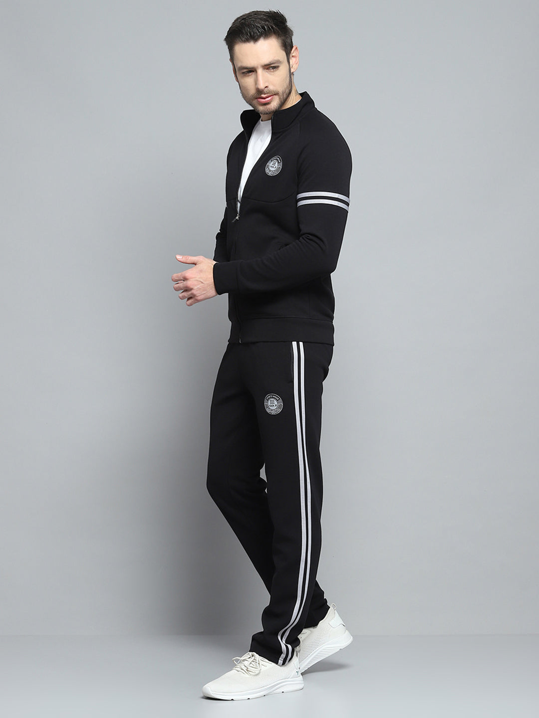 Rock.it Men Black Printed Mock Neck Full Sleeve Winter Tracksuit