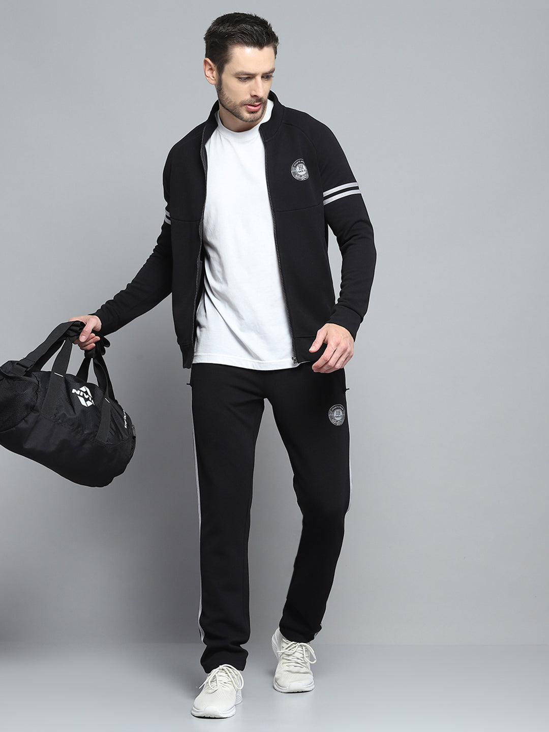 Rock.it Men Black Printed Mock Neck Full Sleeve Winter Tracksuit