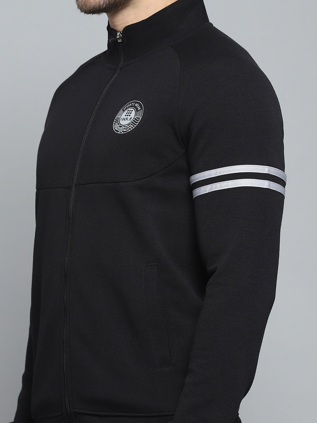 Rock.it Men Black Printed Mock Neck Full Sleeve Winter Tracksuit