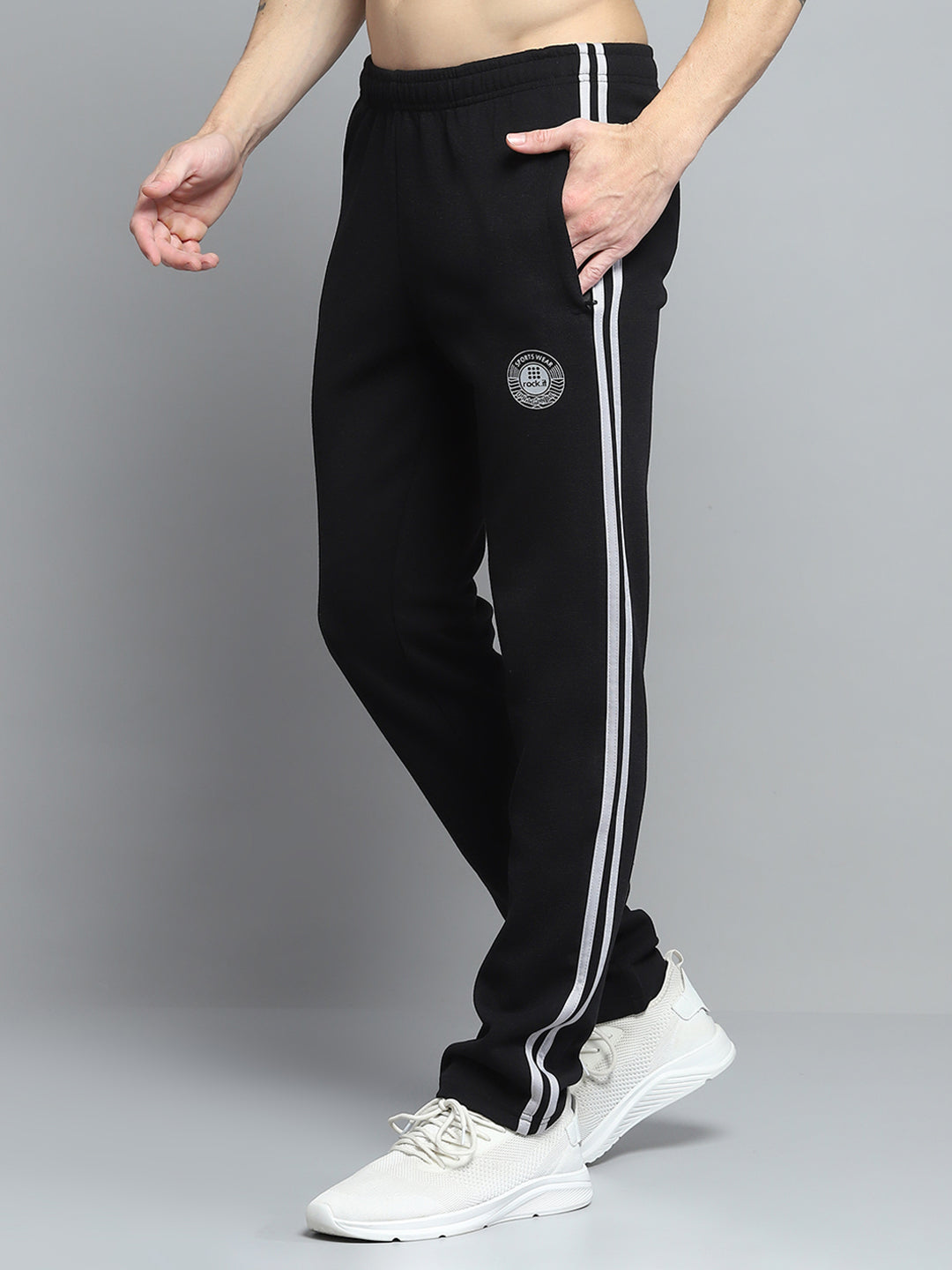 Rock.it Men Black Printed Mock Neck Full Sleeve Winter Tracksuit