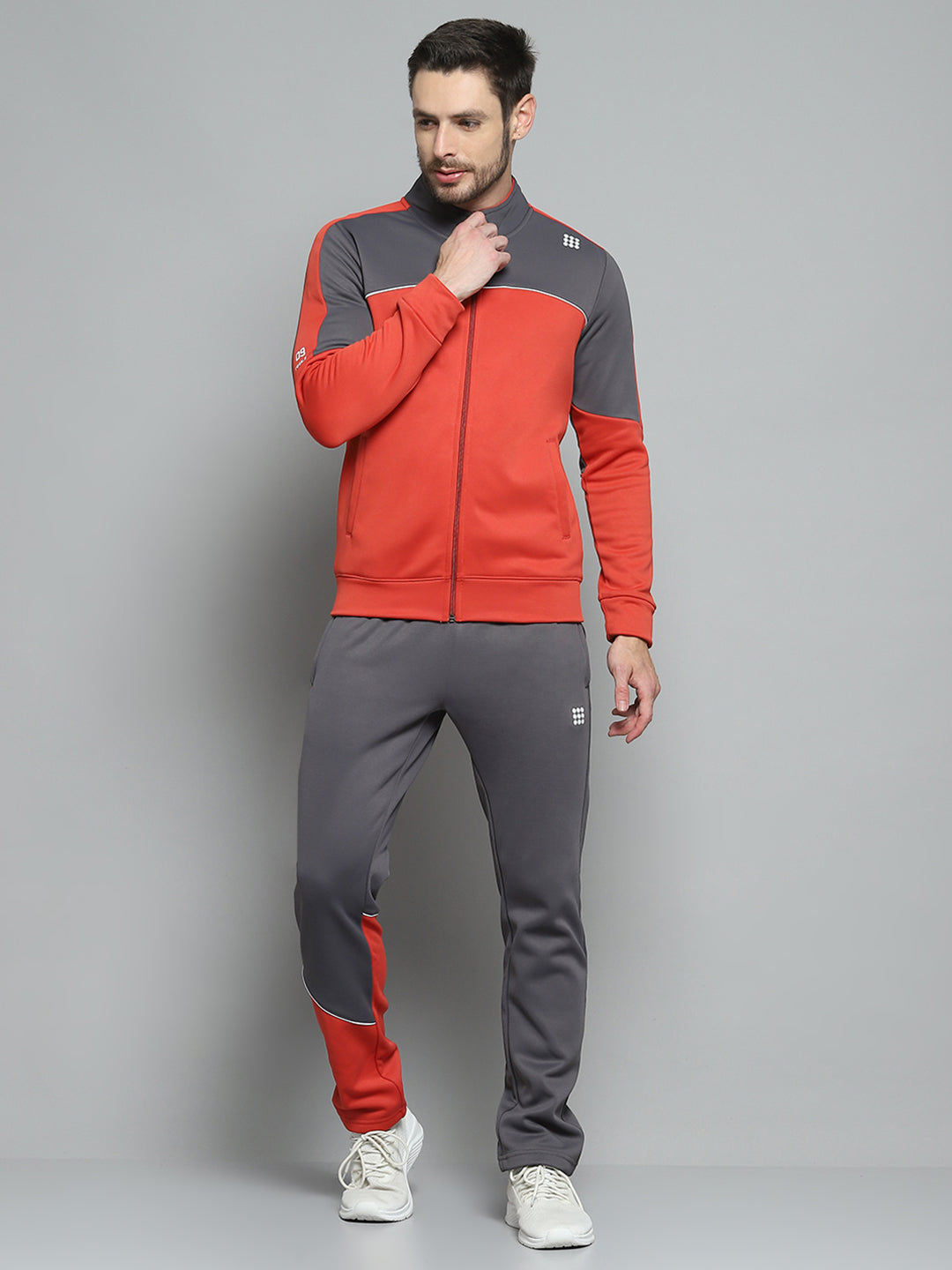 Rock.it Men Red Printed Mock Neck Full Sleeve Winter Tracksuit