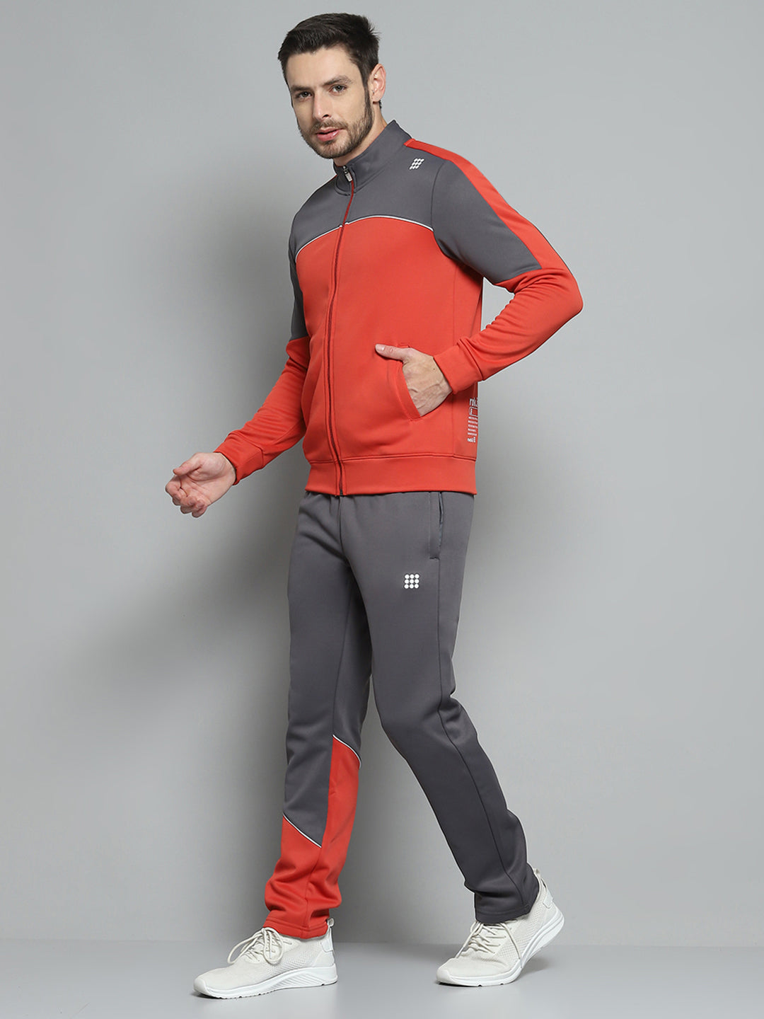 Rock.it Men Red Printed Mock Neck Full Sleeve Winter Tracksuit