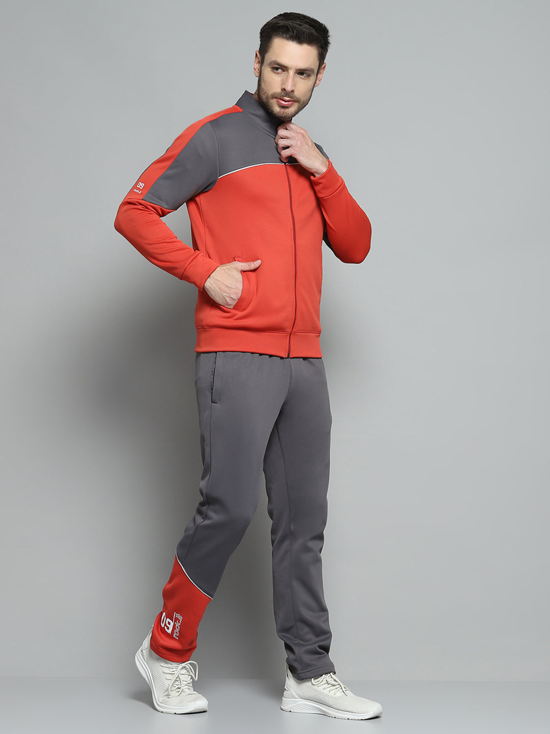 Rock.it Men Red Printed Mock Neck Full Sleeve Winter Tracksuit