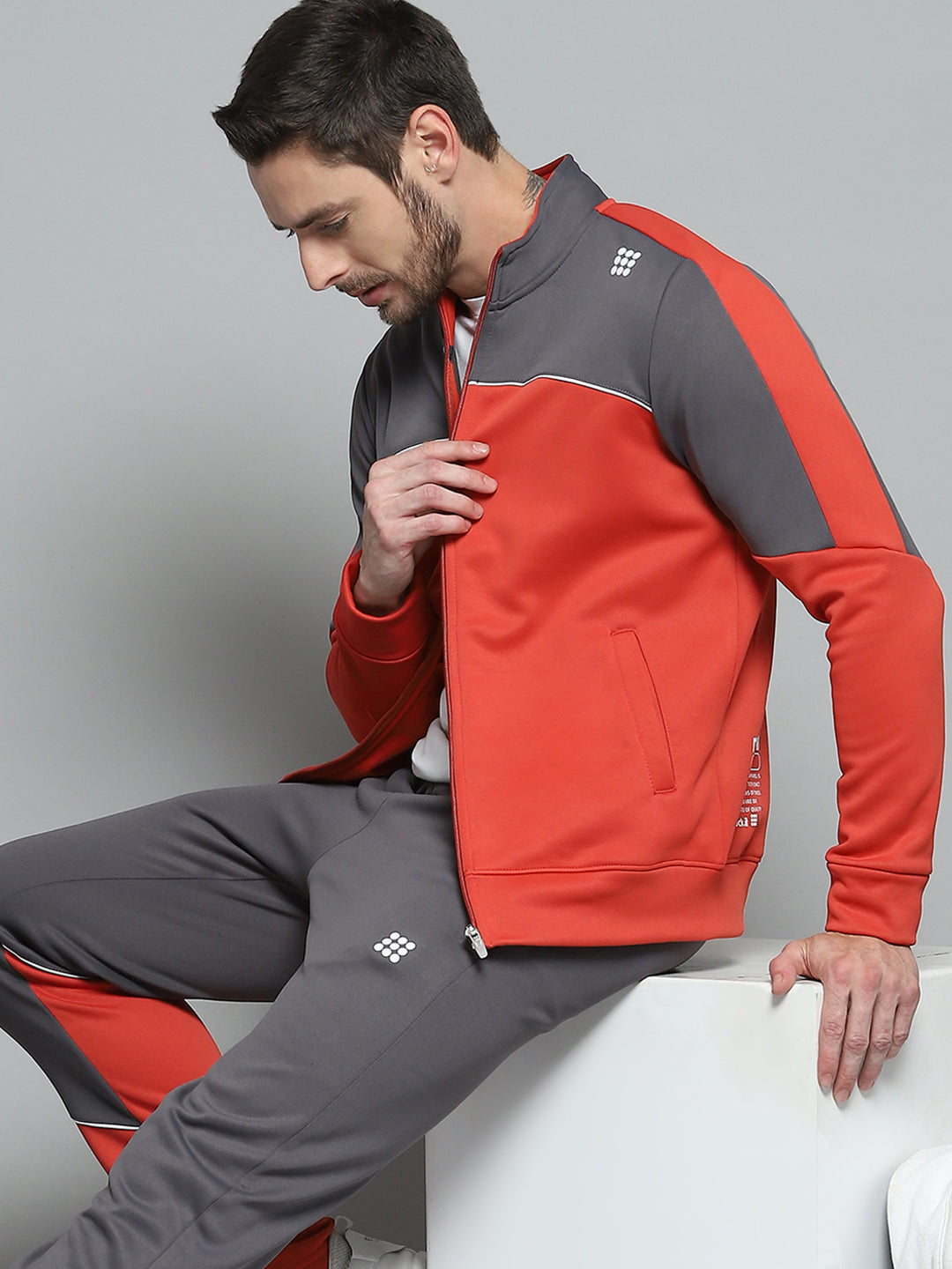 Rock.it Men Red Printed Mock Neck Full Sleeve Winter Tracksuit