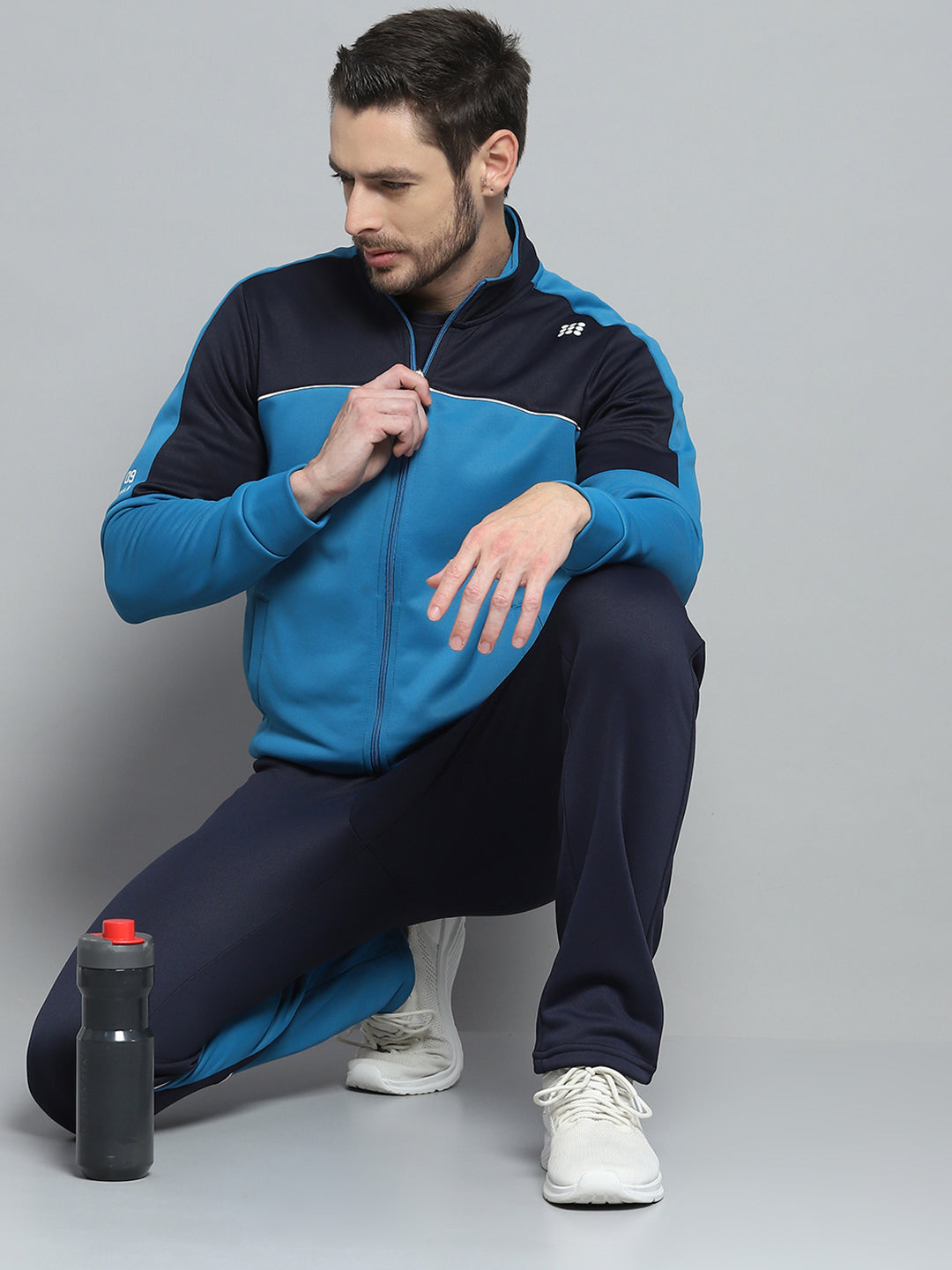 Rock.it Men Navy Blue Printed Mock Neck Full Sleeve Winter Tracksuit