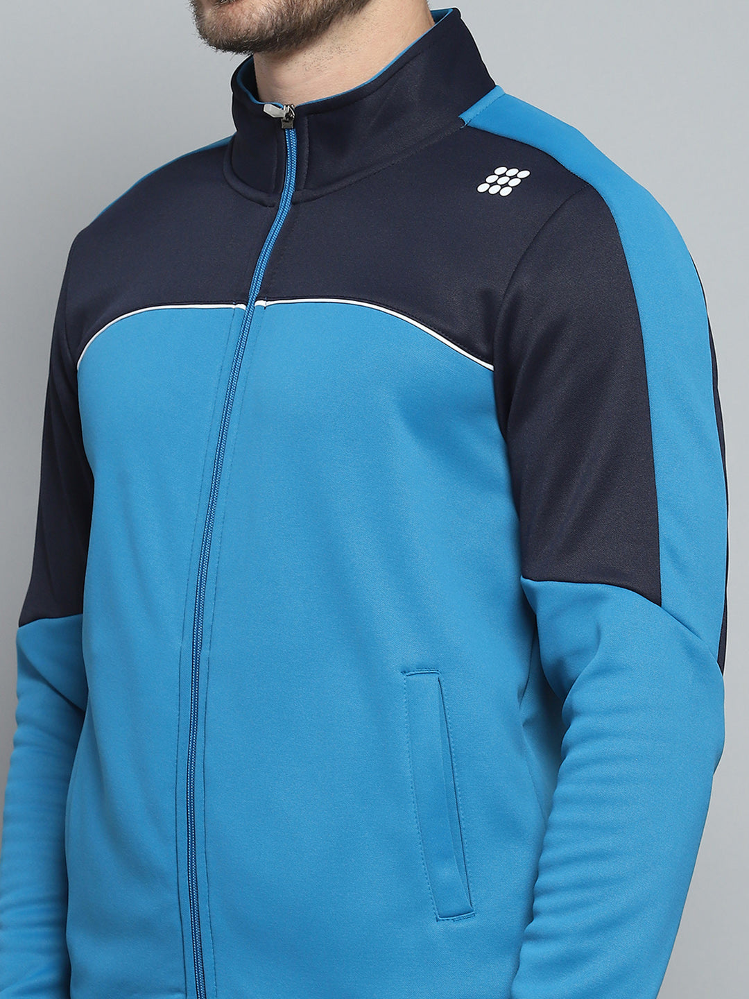 Rock.it Men Navy Blue Printed Mock Neck Full Sleeve Winter Tracksuit