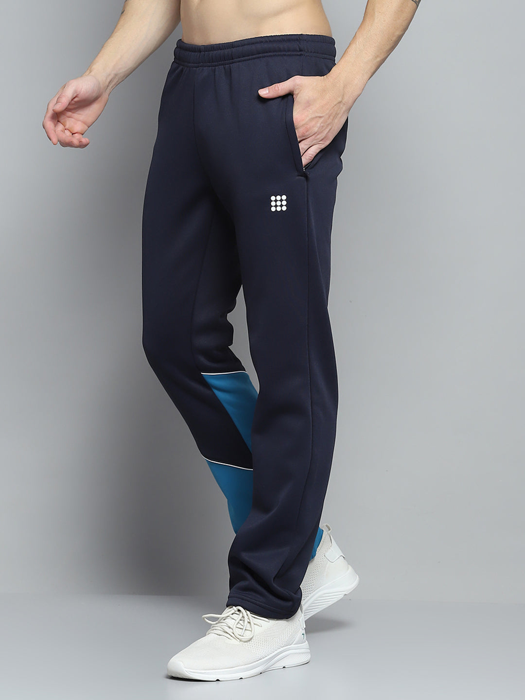 Rock.it Men Navy Blue Printed Mock Neck Full Sleeve Winter Tracksuit