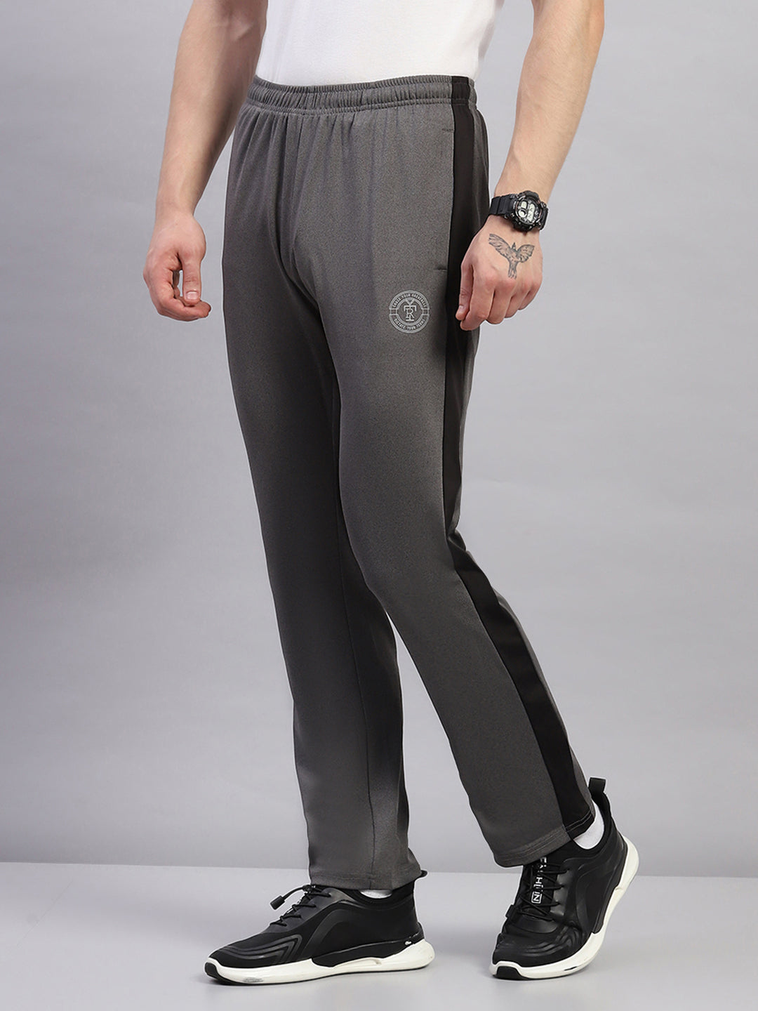 Rock.it Men Grey Printed Round Neck Full Sleeve Winter Tracksuit