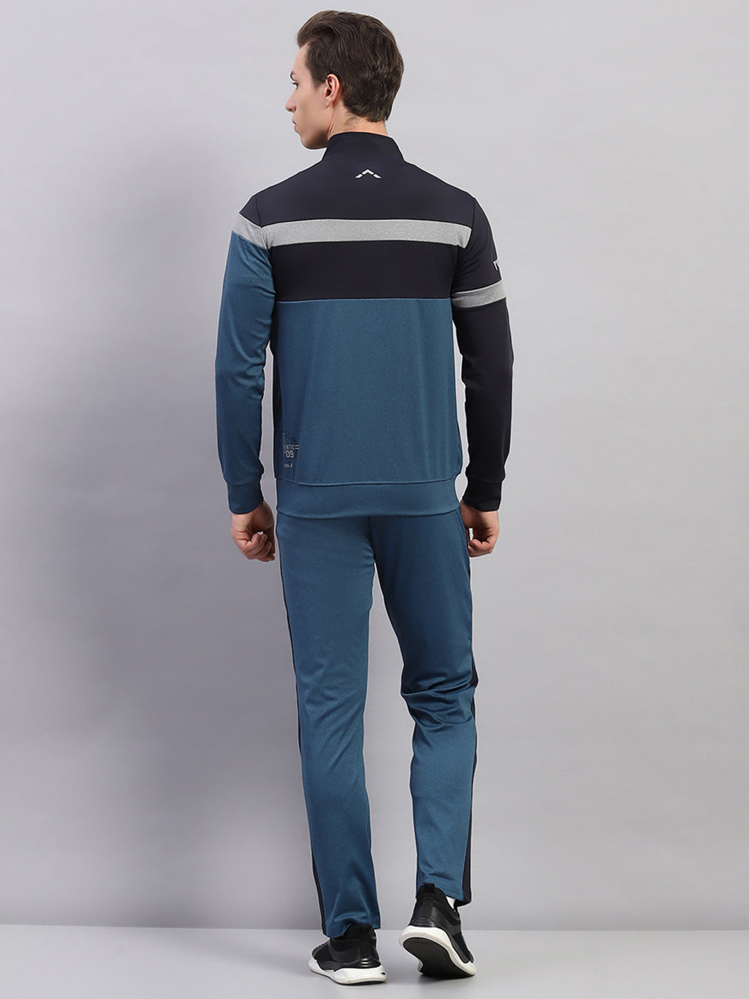 Rock.it Men Teal Blue Printed Round Neck Full Sleeve Winter Tracksuit