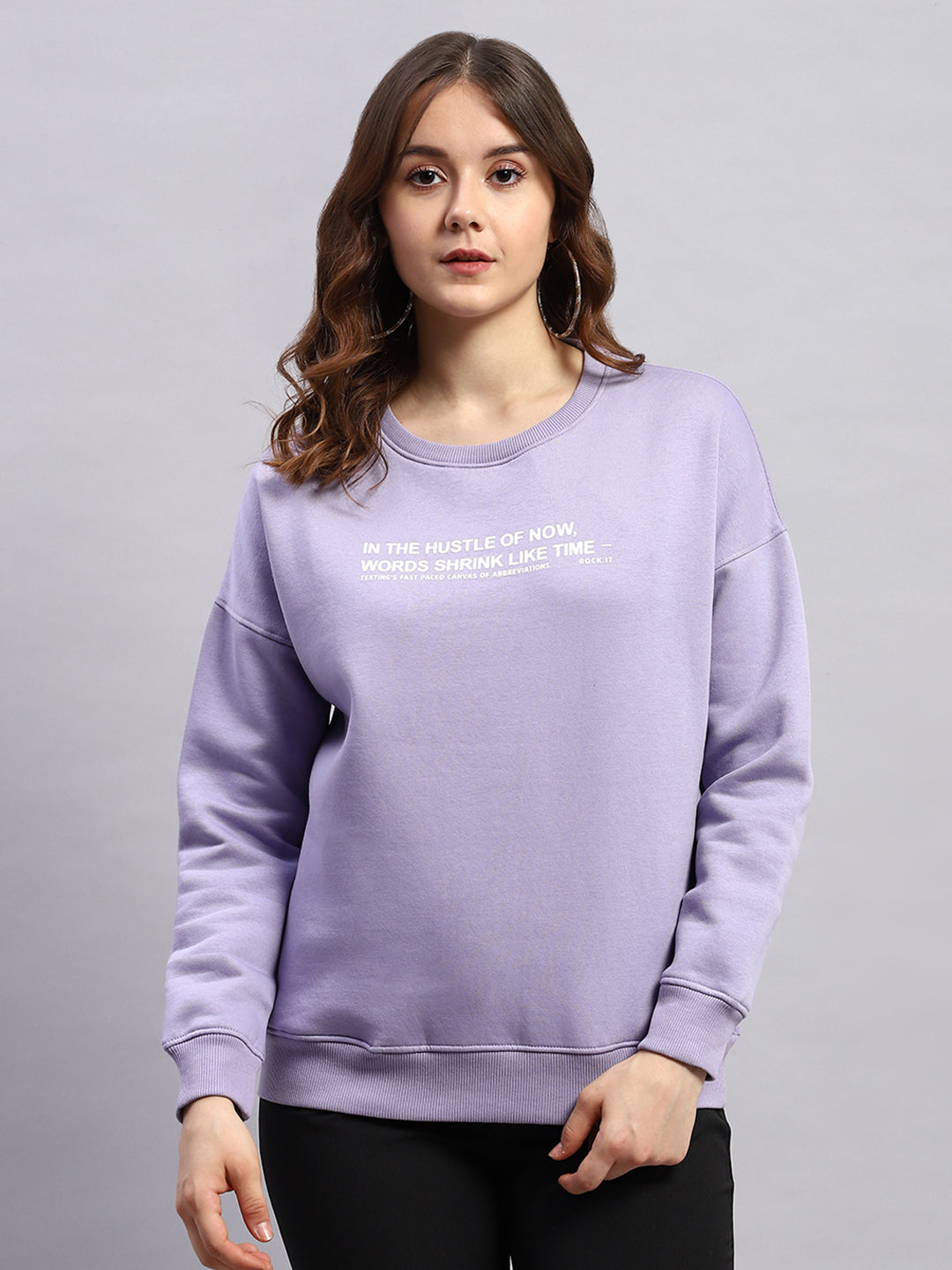 Rock.it Women Purple Printed Round Neck Full Sleeve Sweatshirt