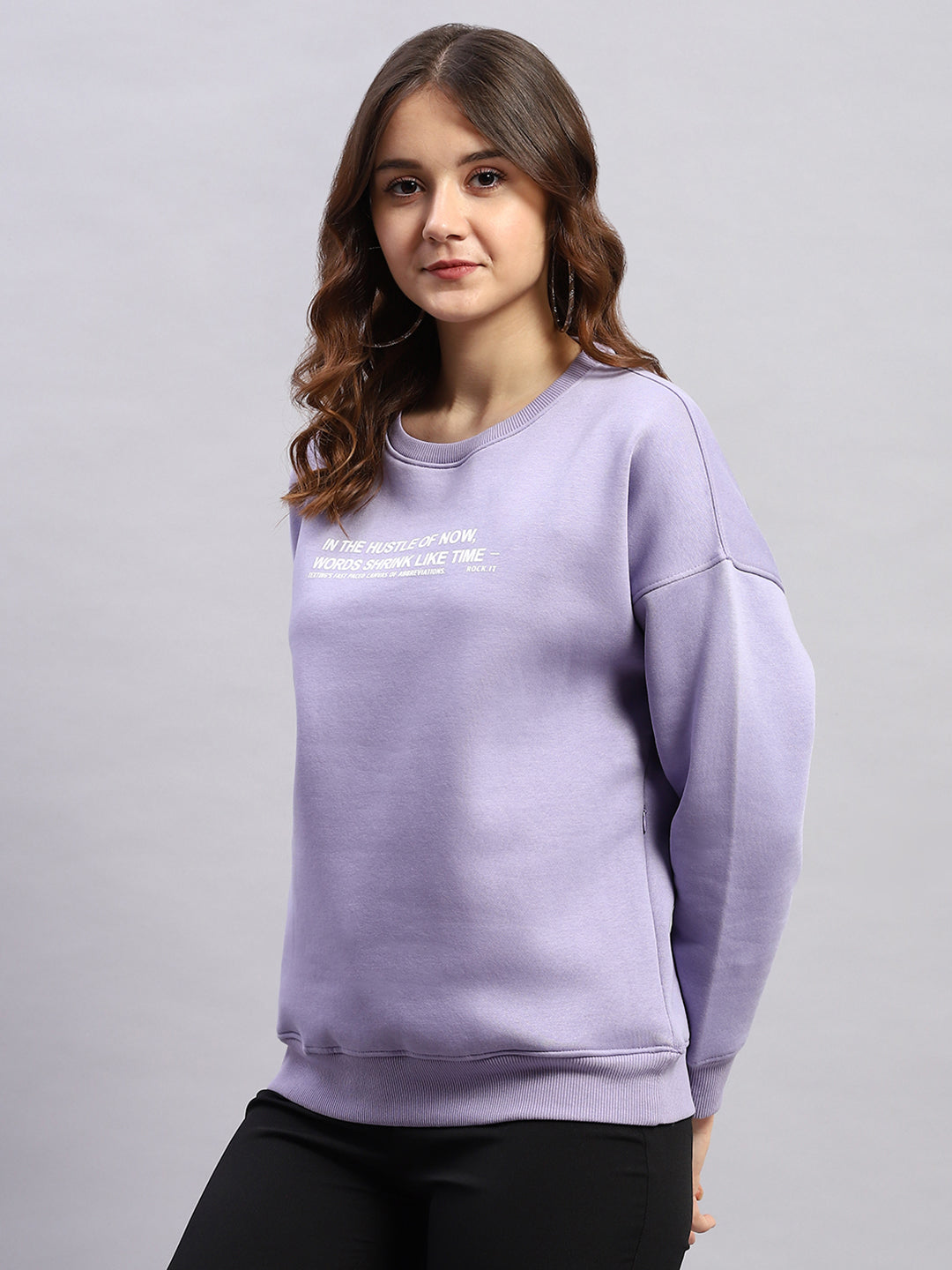 Rock.it Women Purple Printed Round Neck Full Sleeve Sweatshirt