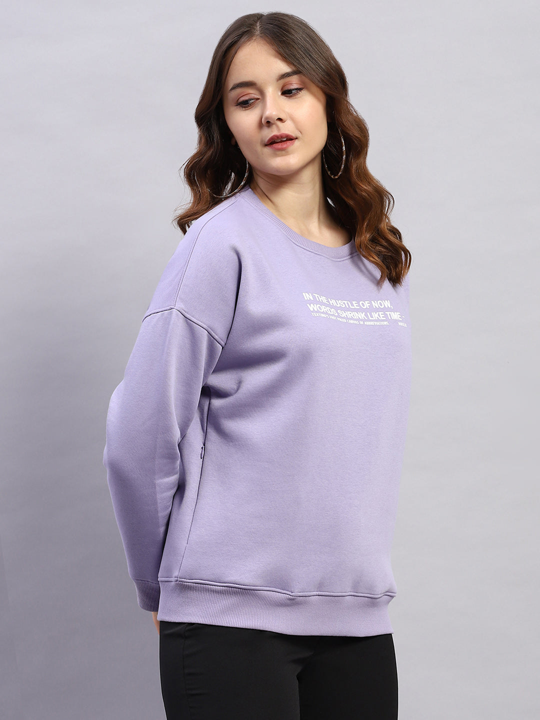 Rock.it Women Purple Printed Round Neck Full Sleeve Sweatshirt