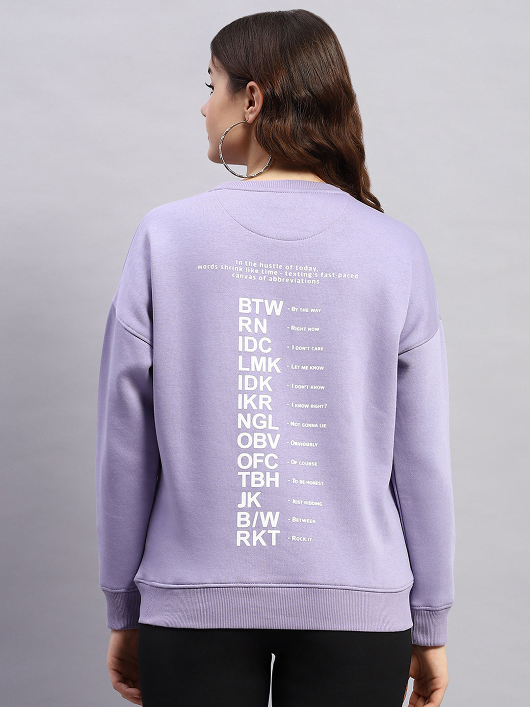 Rock.it Women Purple Printed Round Neck Full Sleeve Sweatshirt