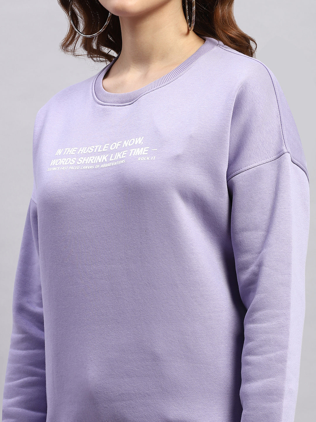 Rock.it Women Purple Printed Round Neck Full Sleeve Sweatshirt