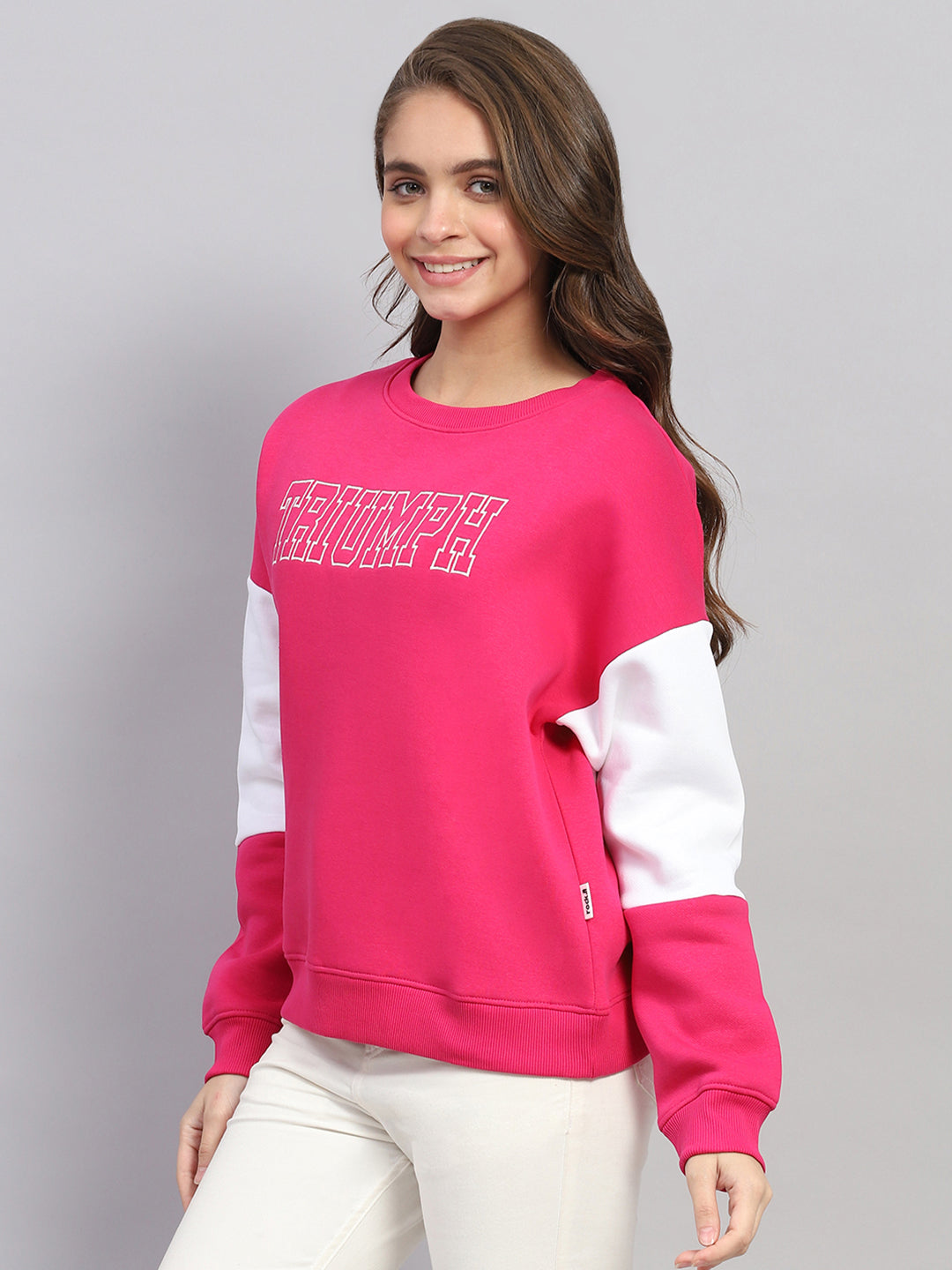 Rock.it Women Pink Printed Round Neck Full Sleeve Sweatshirt