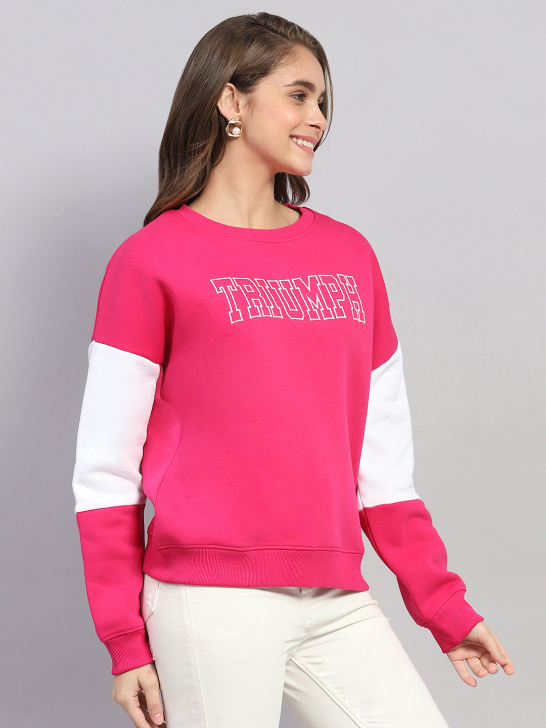 Rock.it Women Pink Printed Round Neck Full Sleeve Sweatshirt