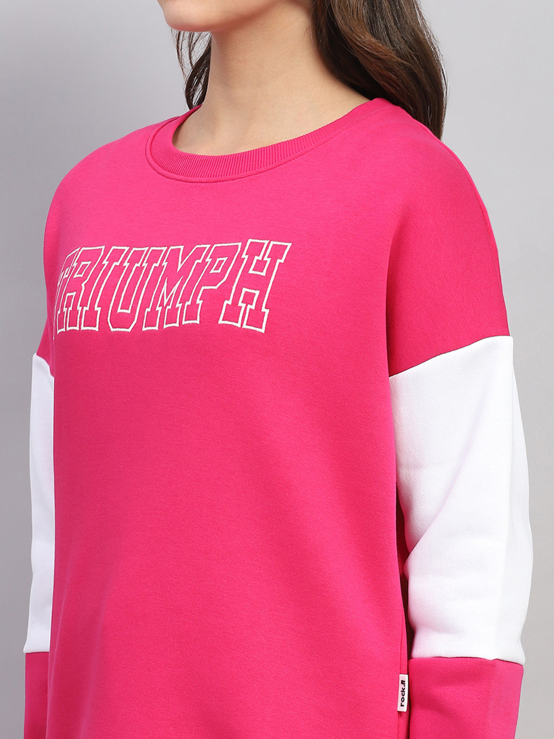 Rock.it Women Pink Printed Round Neck Full Sleeve Sweatshirt