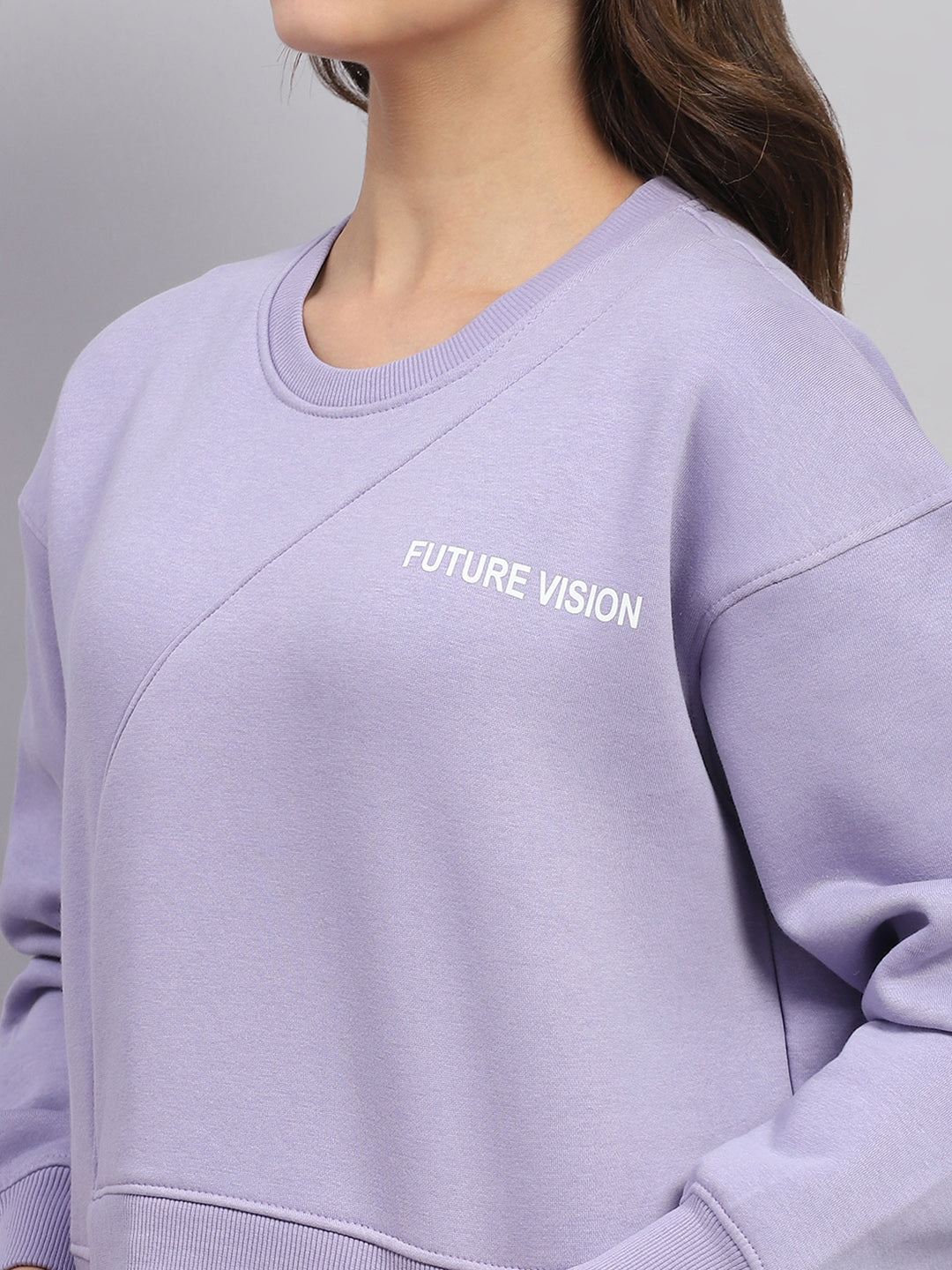 Rock.it Women Purple Printed Round Neck Full Sleeve Sweatshirt