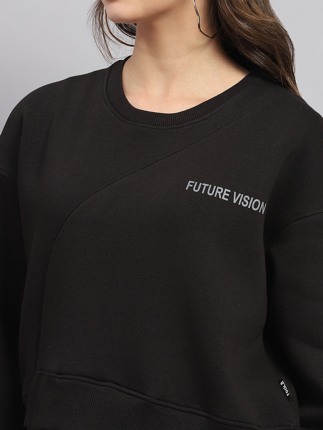 Rock.it Women Black Printed Round Neck Full Sleeve Sweatshirt