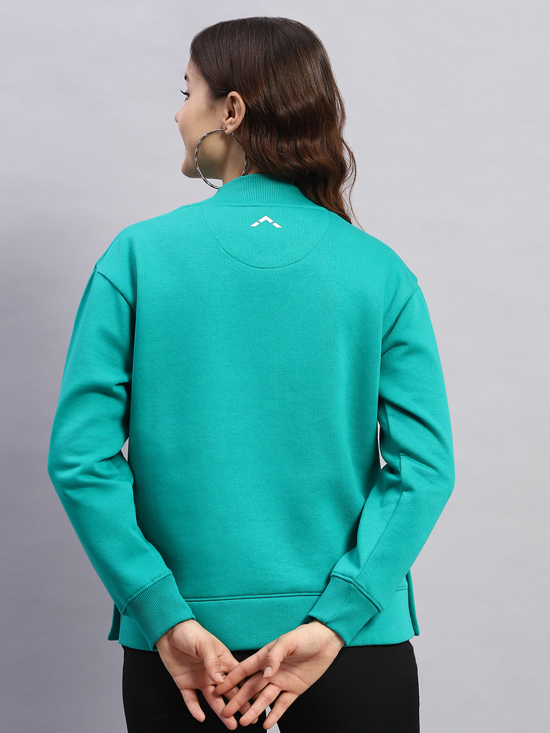 Rock.it Women Green Solid High Neck Full Sleeve Sweatshirt