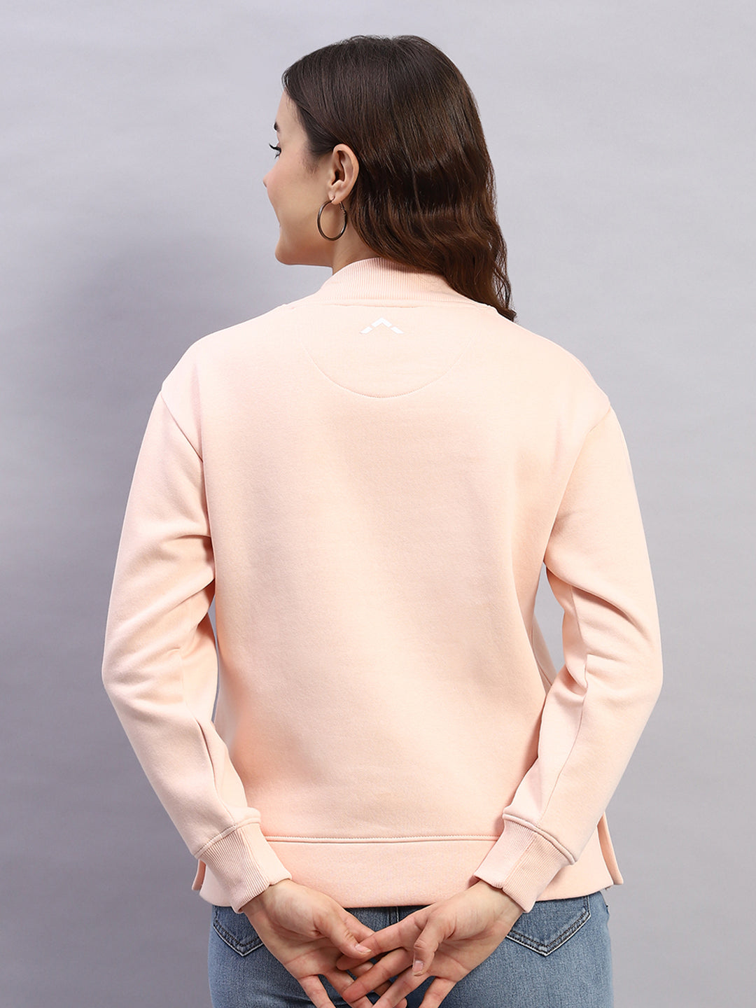 Rock.it Women Peach Solid High Neck Full Sleeve Sweatshirt