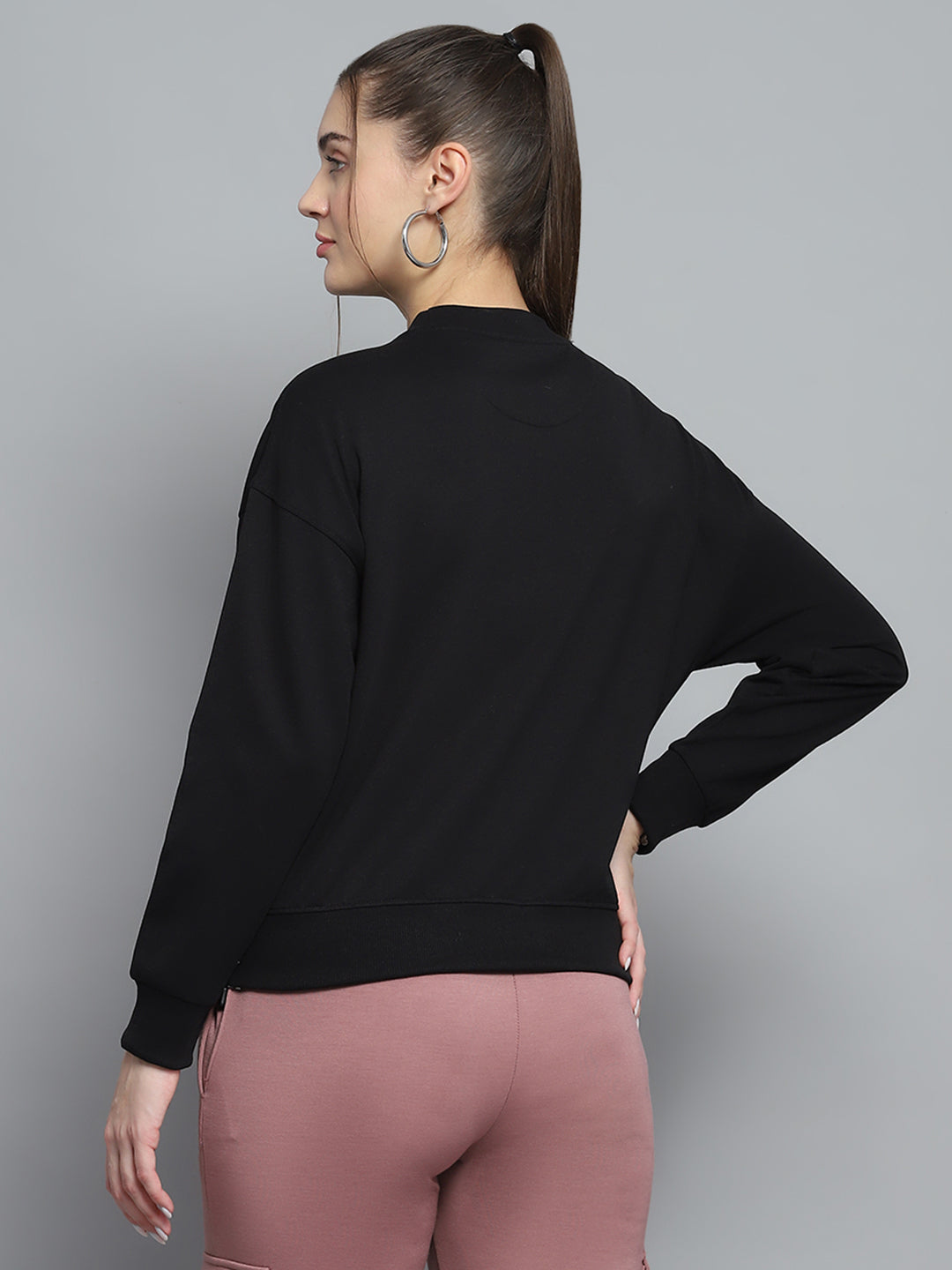 Rock.it Women Black Printed Round Neck Full Sleeve Sweatshirt