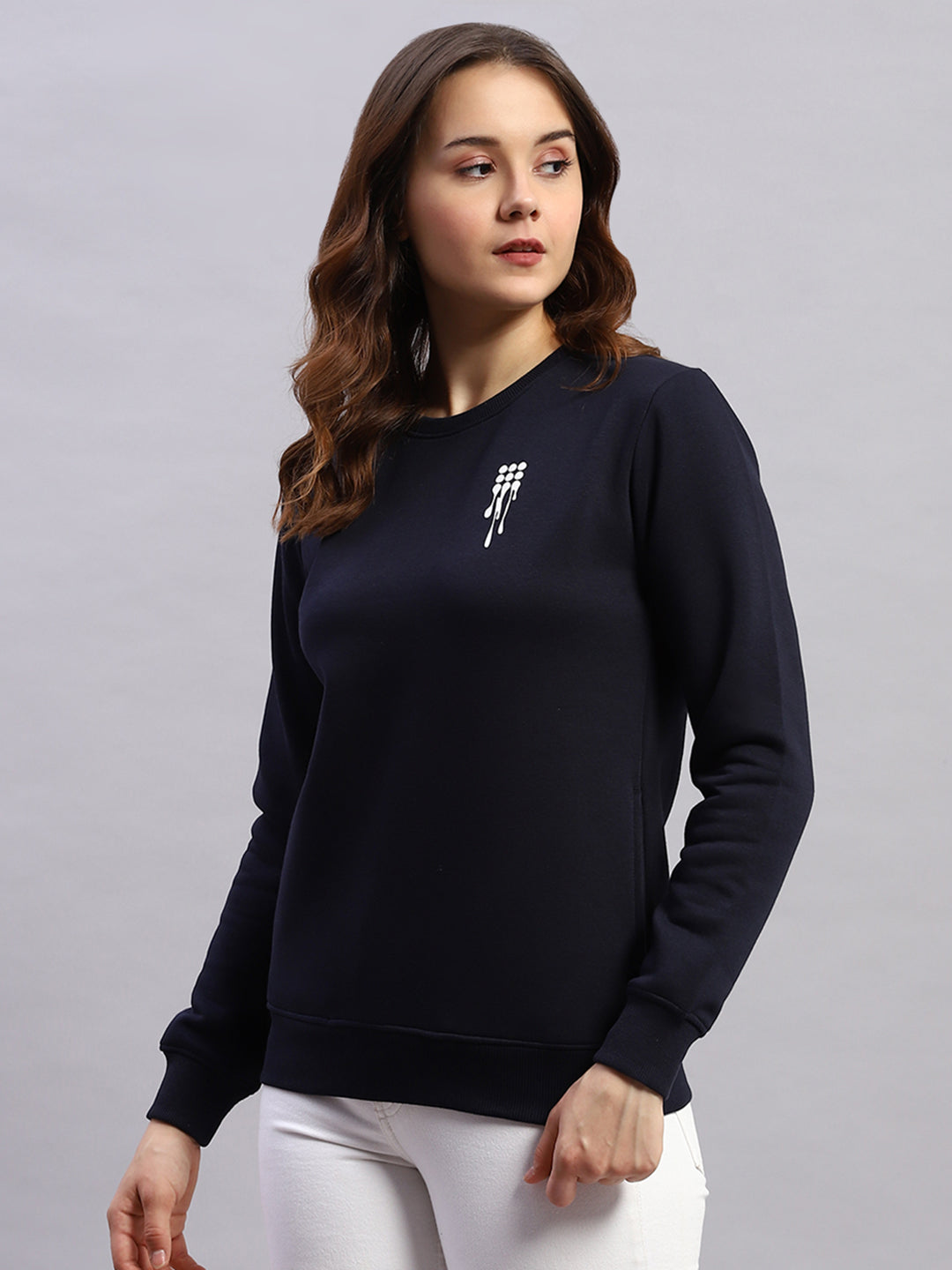 Rock.it Women Navy Blue Printed Round Neck Full Sleeve Sweatshirt