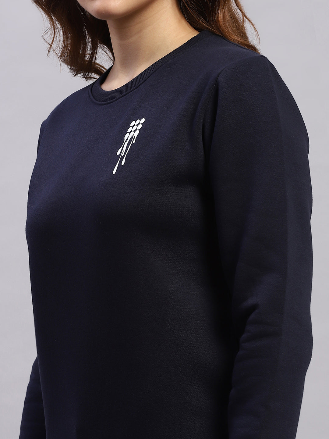Rock.it Women Navy Blue Printed Round Neck Full Sleeve Sweatshirt
