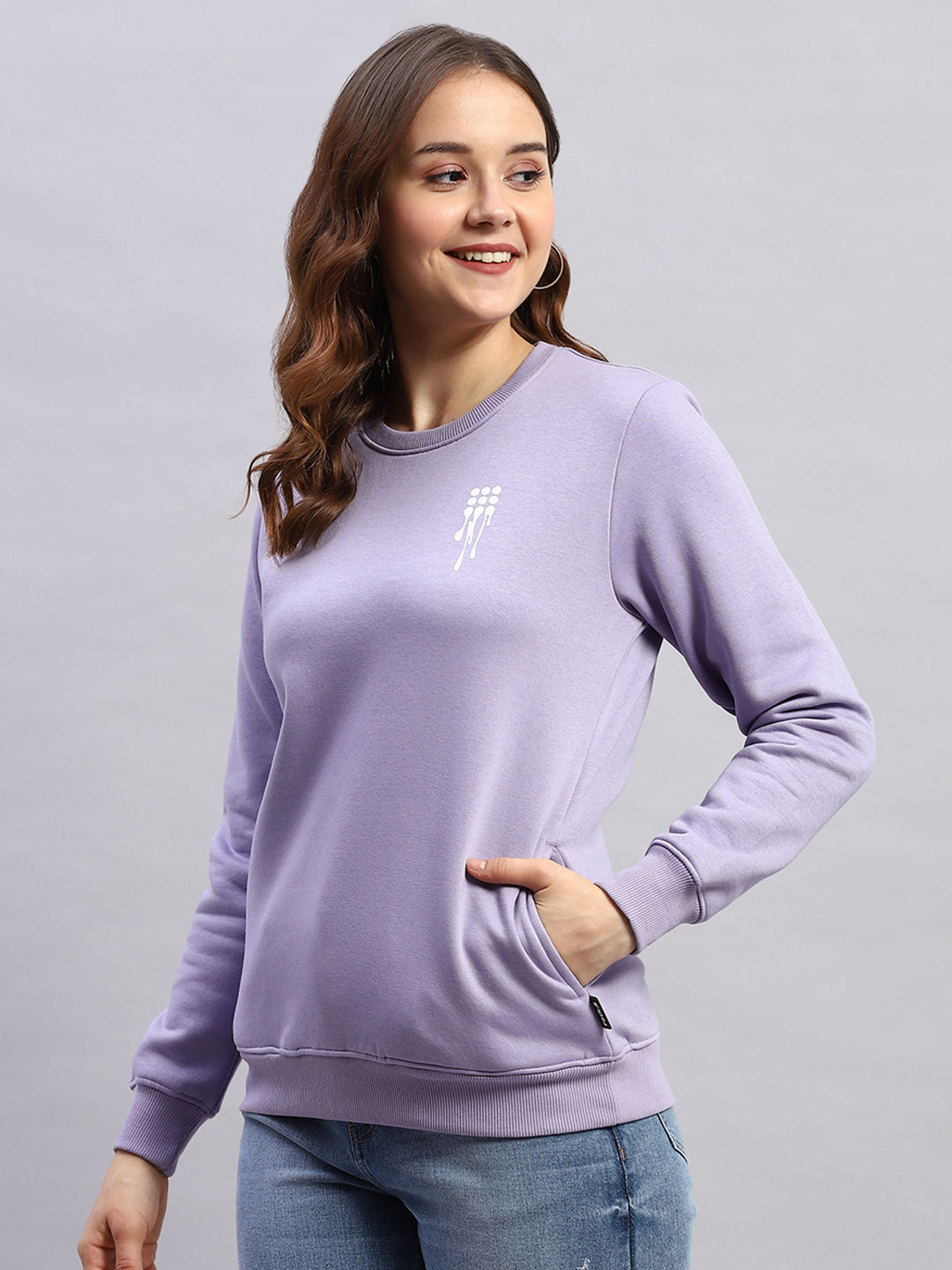 Rock.it Women Purple Printed Round Neck Full Sleeve Sweatshirt