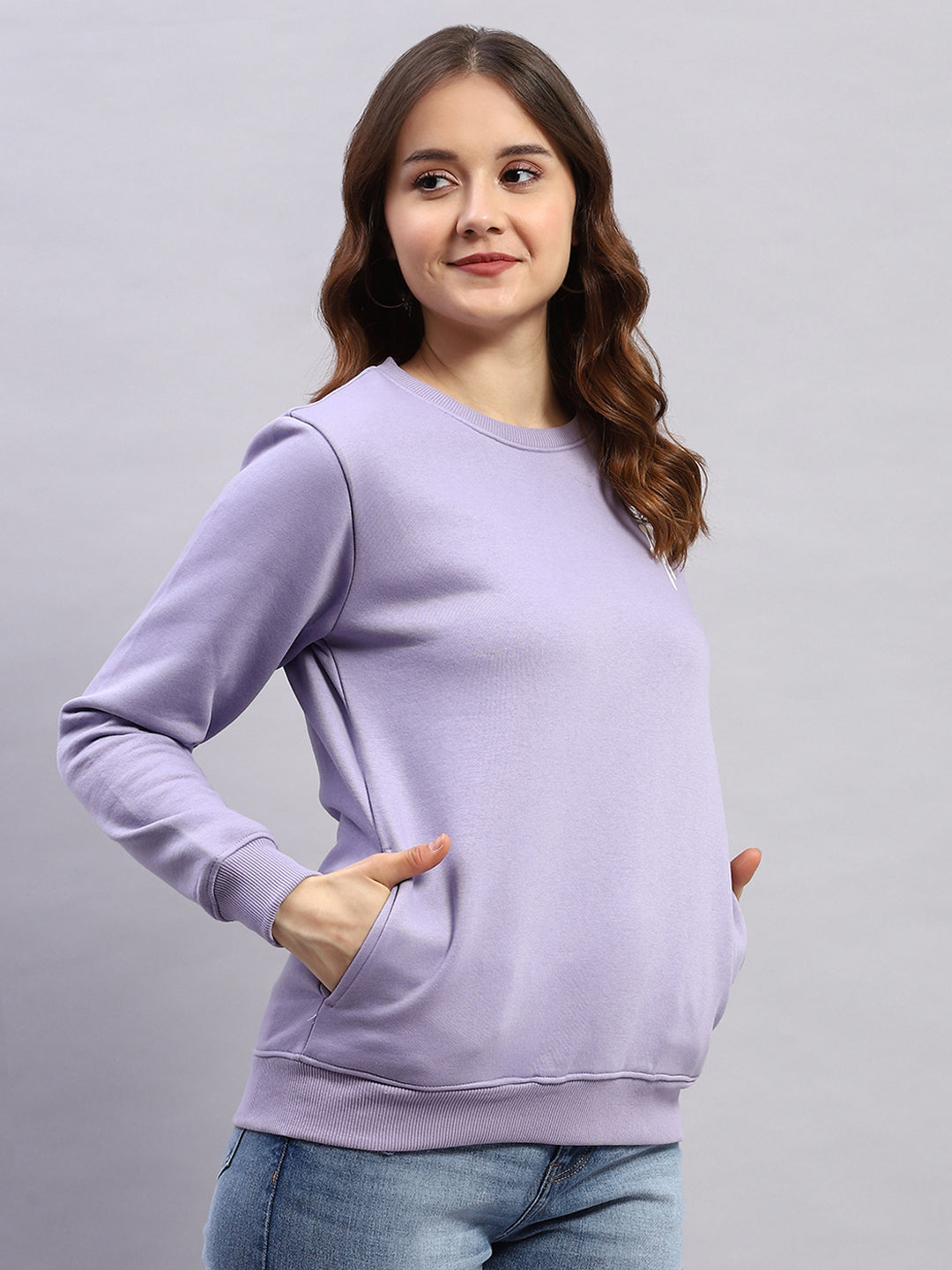 Rock.it Women Purple Printed Round Neck Full Sleeve Sweatshirt