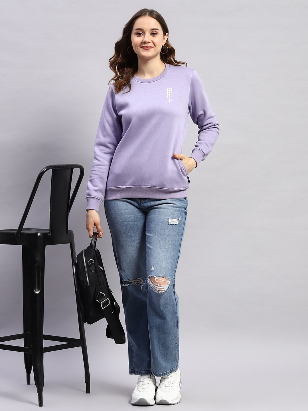 Rock.it Women Purple Printed Round Neck Full Sleeve Sweatshirt