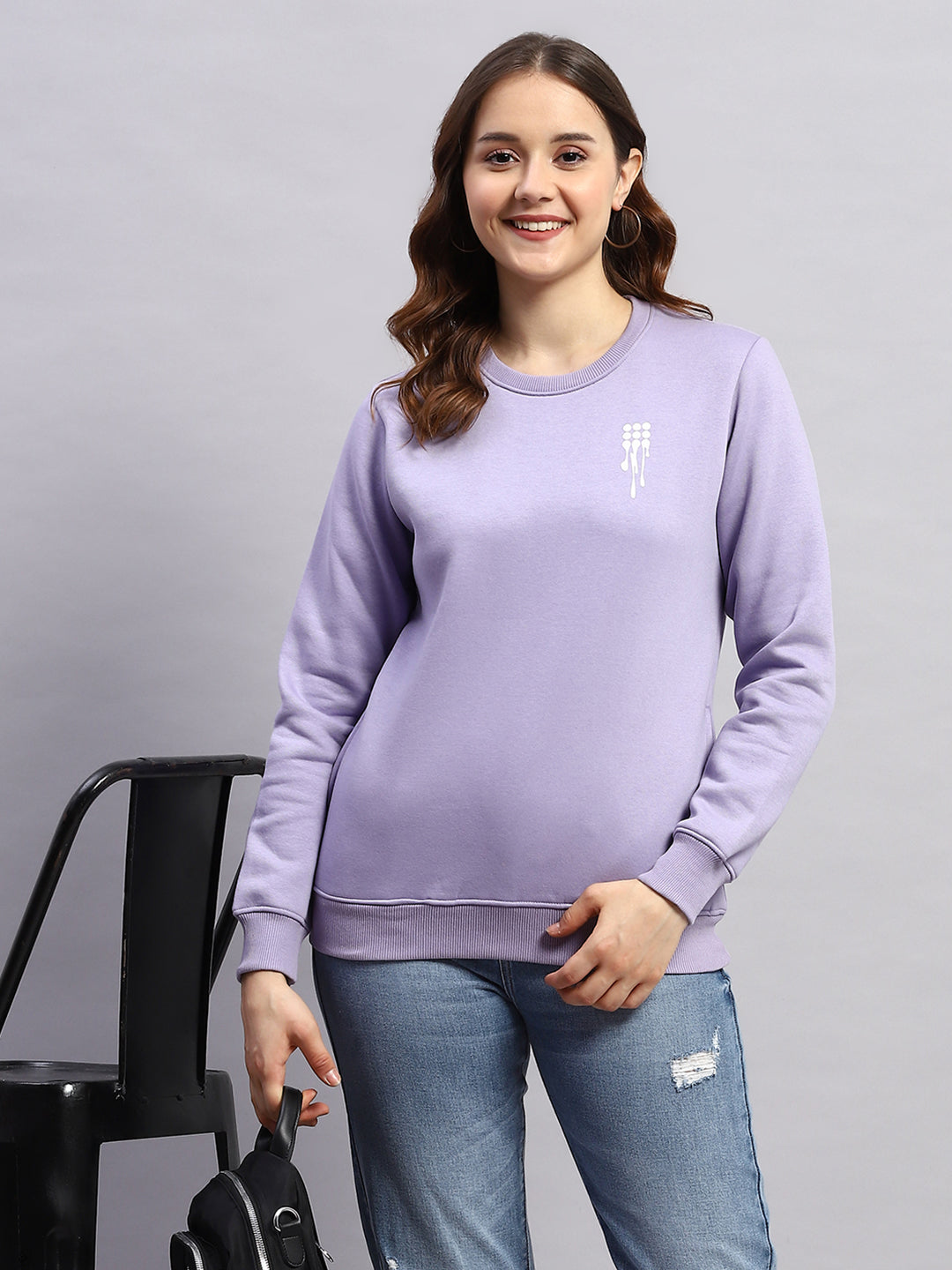 Rock.it Women Purple Printed Round Neck Full Sleeve Sweatshirt