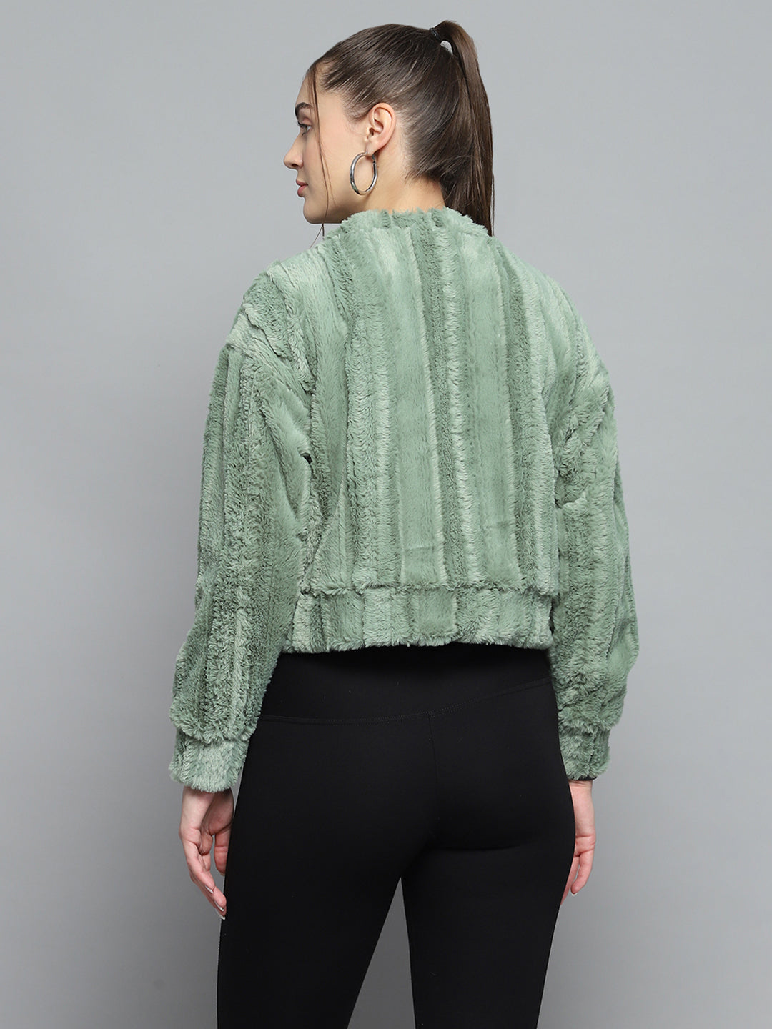 Rock.it Women Green Solid Round Neck Full Sleeve Sweatshirt