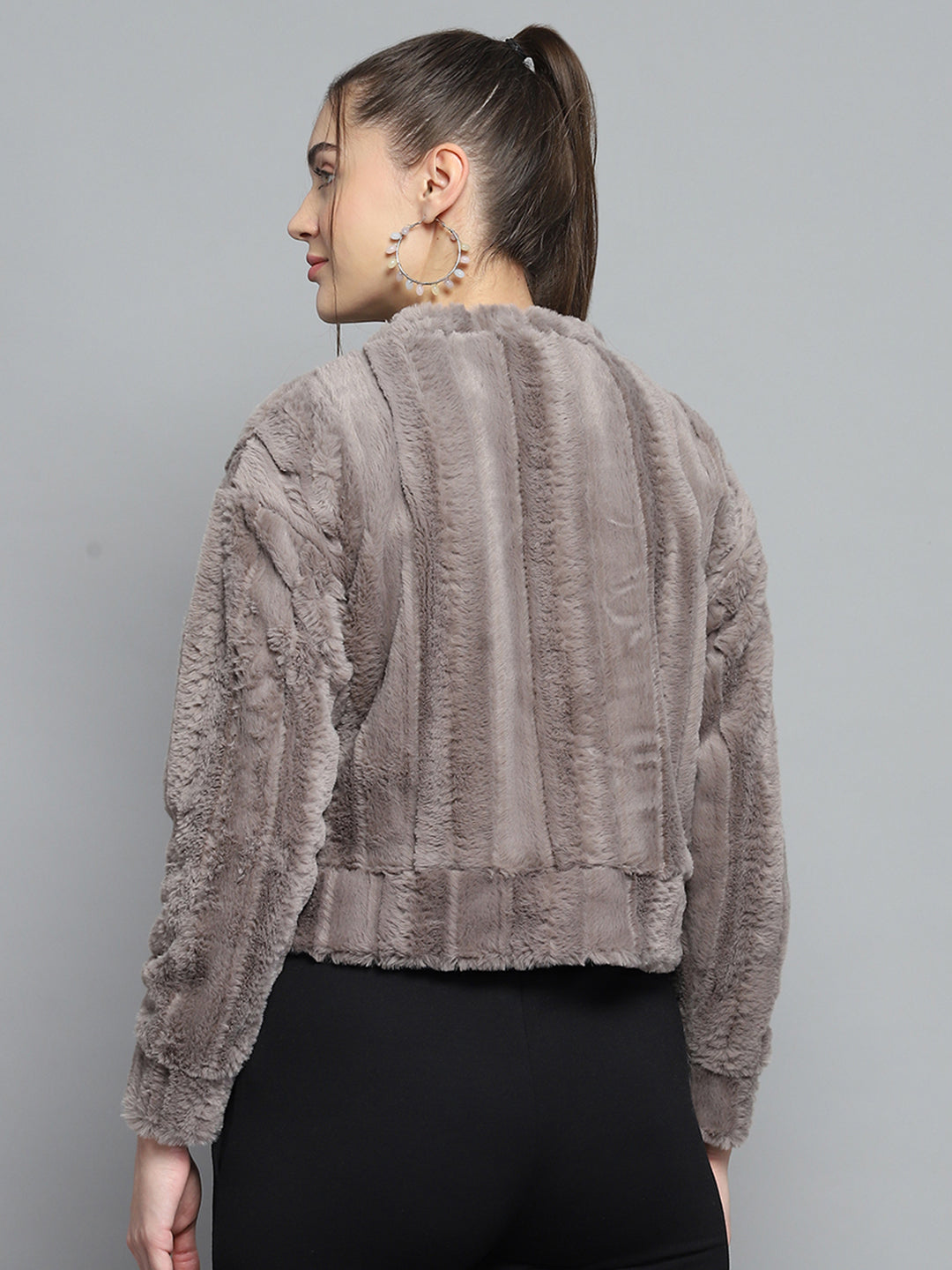 Rock.it Women Grey Solid Round Neck Full Sleeve Sweatshirt