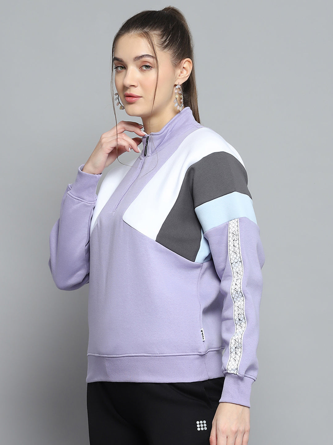 Rock.it Women Purple Solid Mock Neck Full Sleeve Sweatshirt