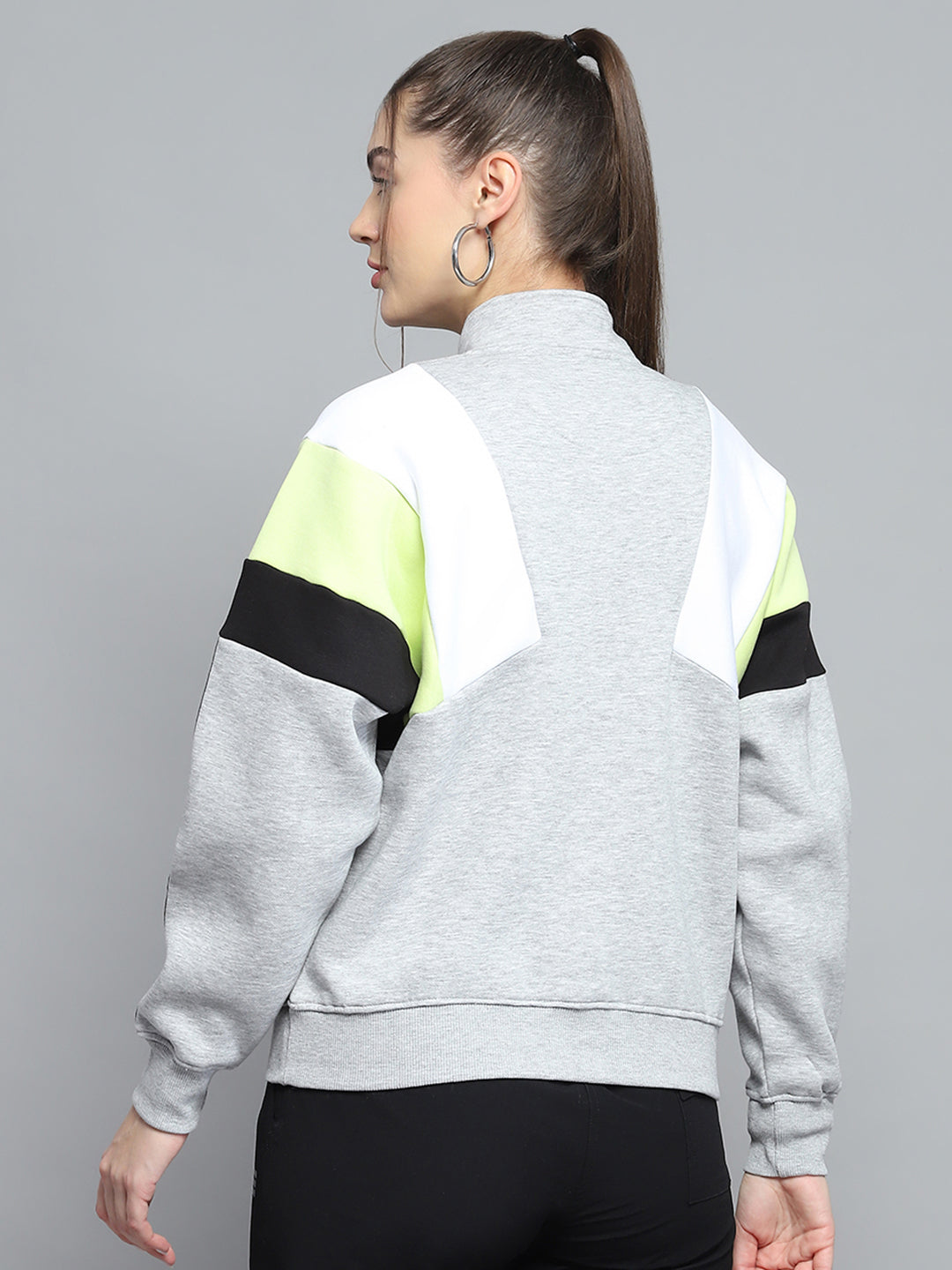 Rock.it Women Grey Solid Mock Neck Full Sleeve Sweatshirt