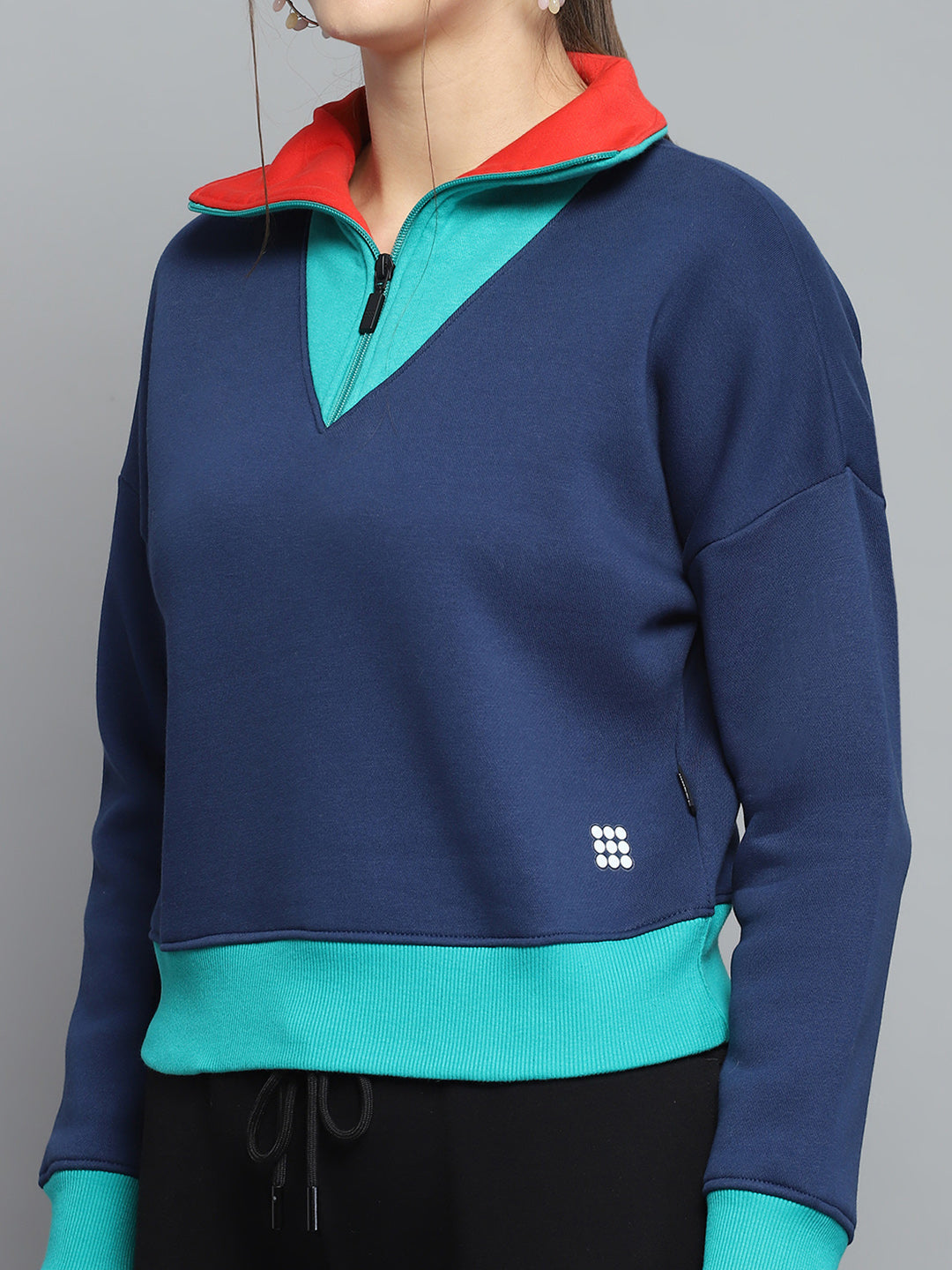 Rock.it Women Blue Solid Collar Full Sleeve Sweatshirt
