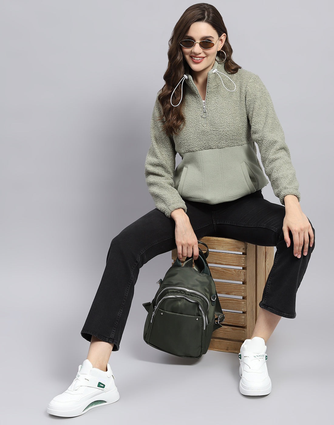 Rock.it Women Grey Solid Turtle Neck Full Sleeve Sweatshirt