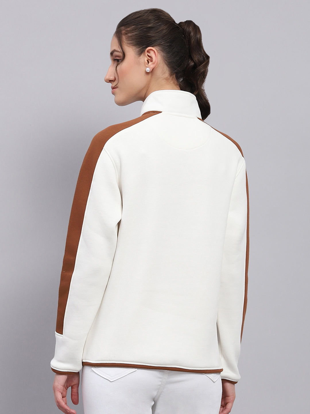 Rock.it Women White Solid Mock Neck Full Sleeve Sweatshirt