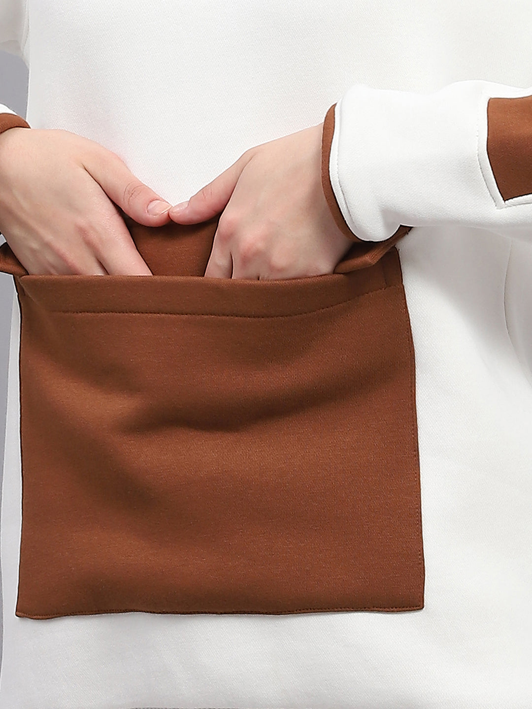 Rock.it Women White Solid Mock Neck Full Sleeve Sweatshirt