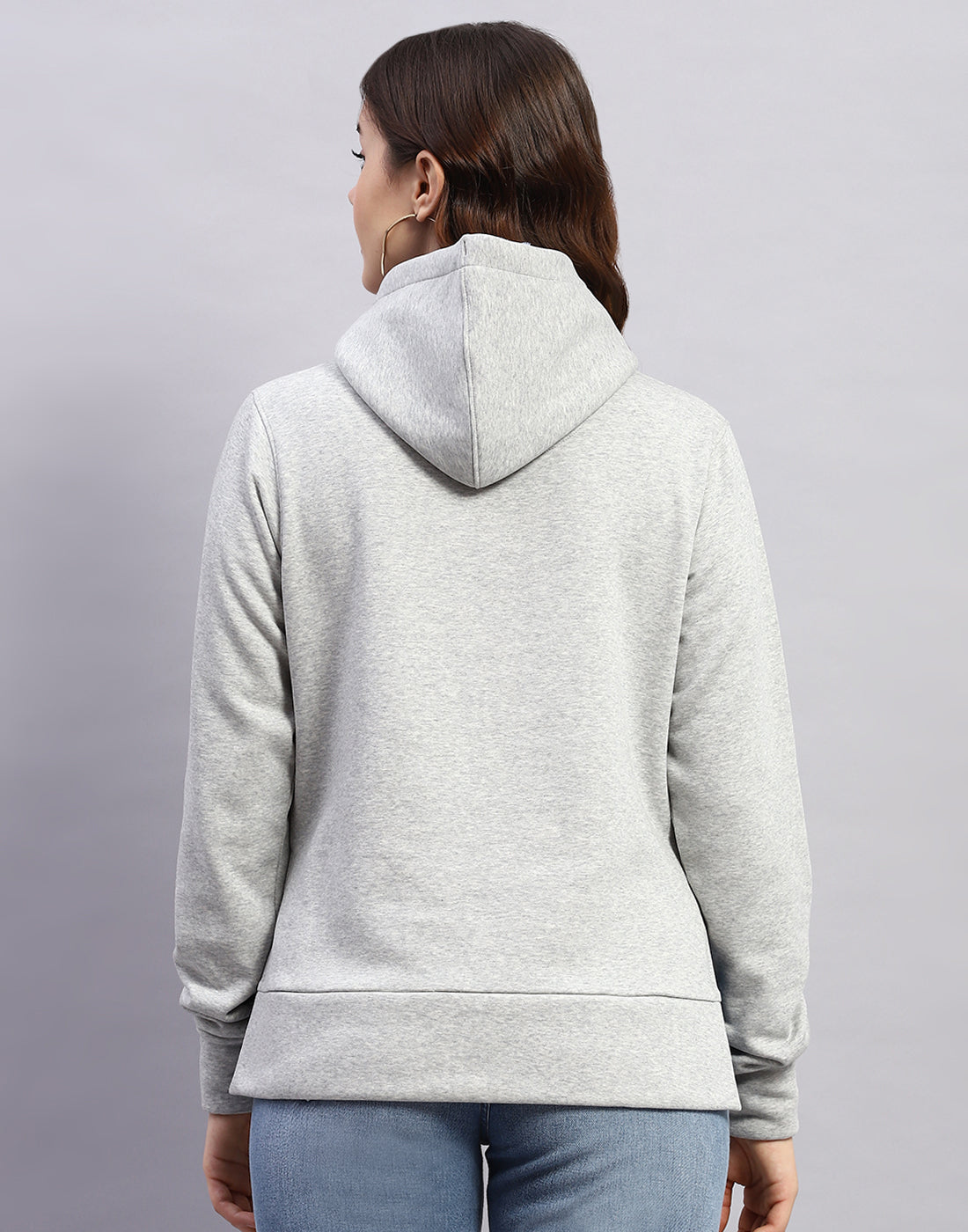 Rock.it Women Grey Solid Hooded Full Sleeve Sweatshirt